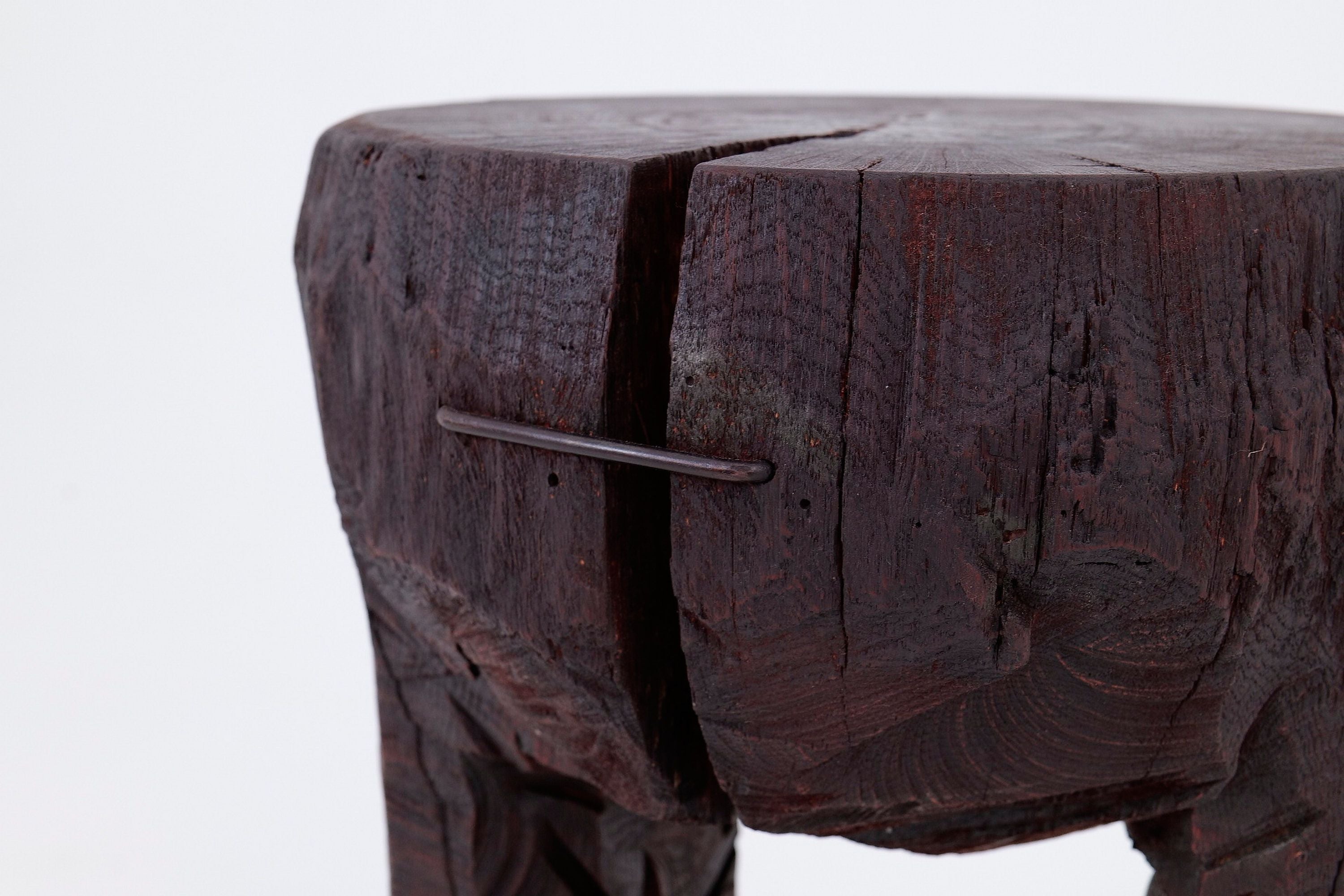Sculptural Hardwood Side Table, Coffee Table, Red Stain, Hand-Carved, - image 3