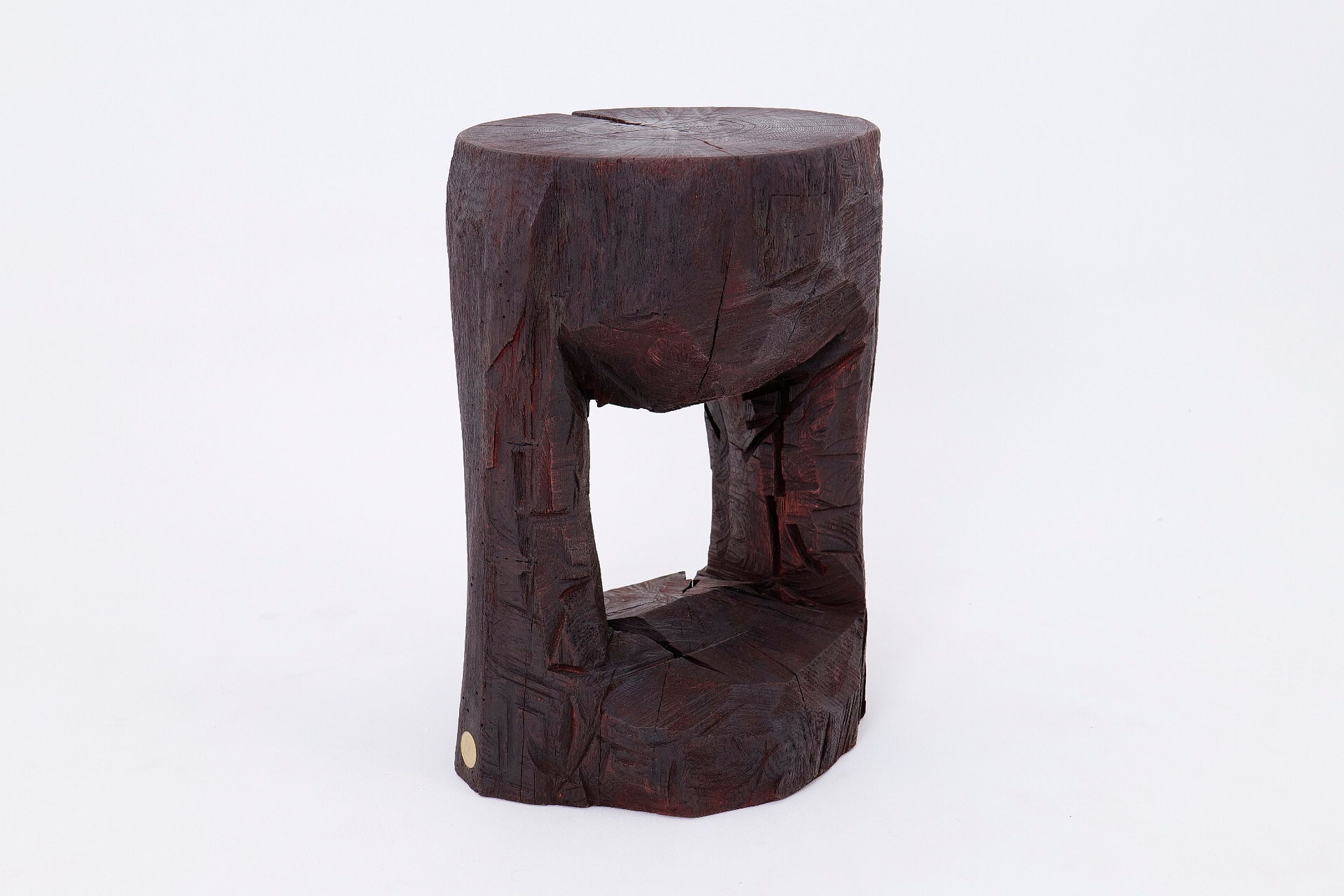 Sculptural Hardwood Side Table, Coffee Table, Red Stain, Hand-Carved, - image 10