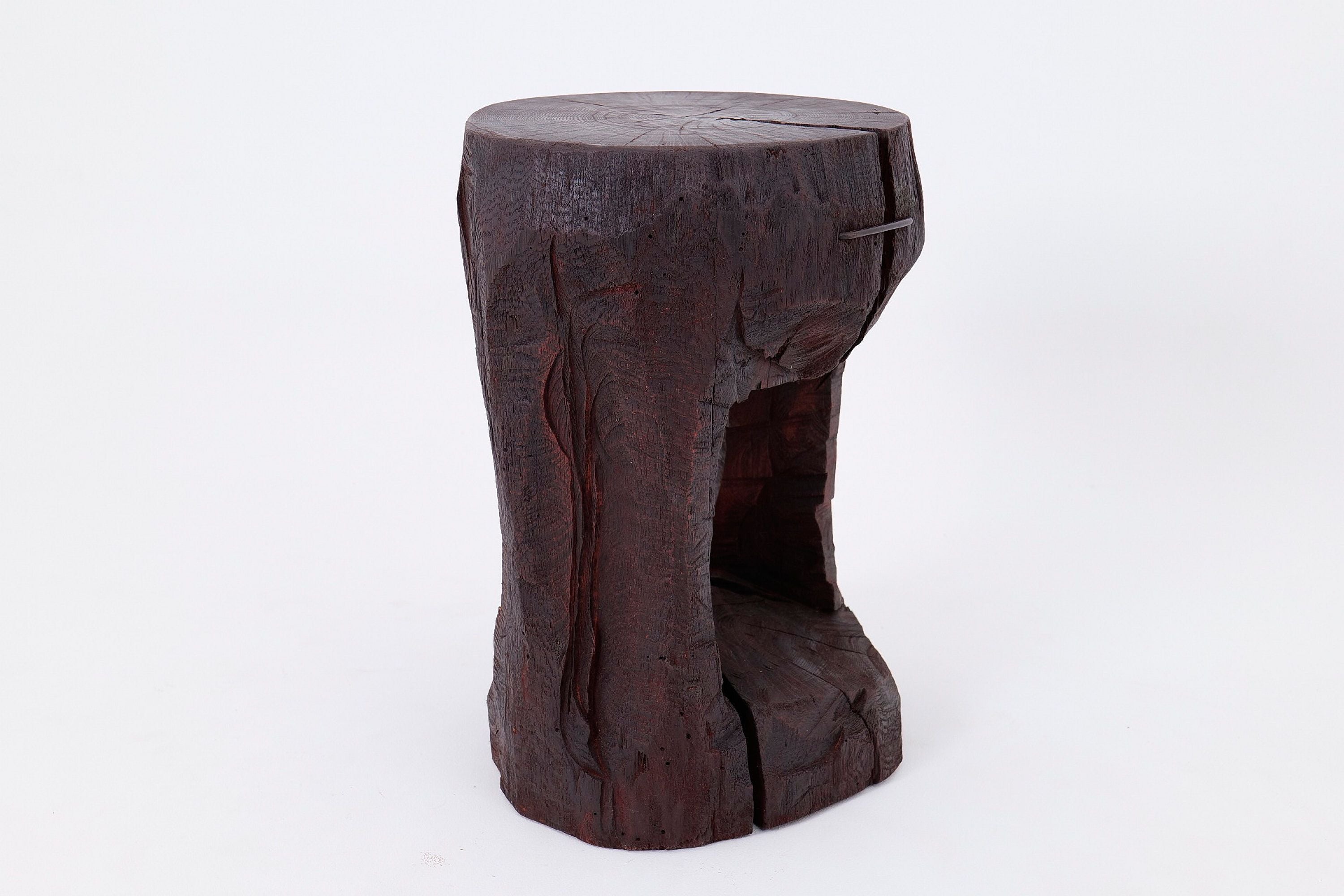 Sculptural Hardwood Side Table, Coffee Table, Red Stain, Hand-Carved, - image 14