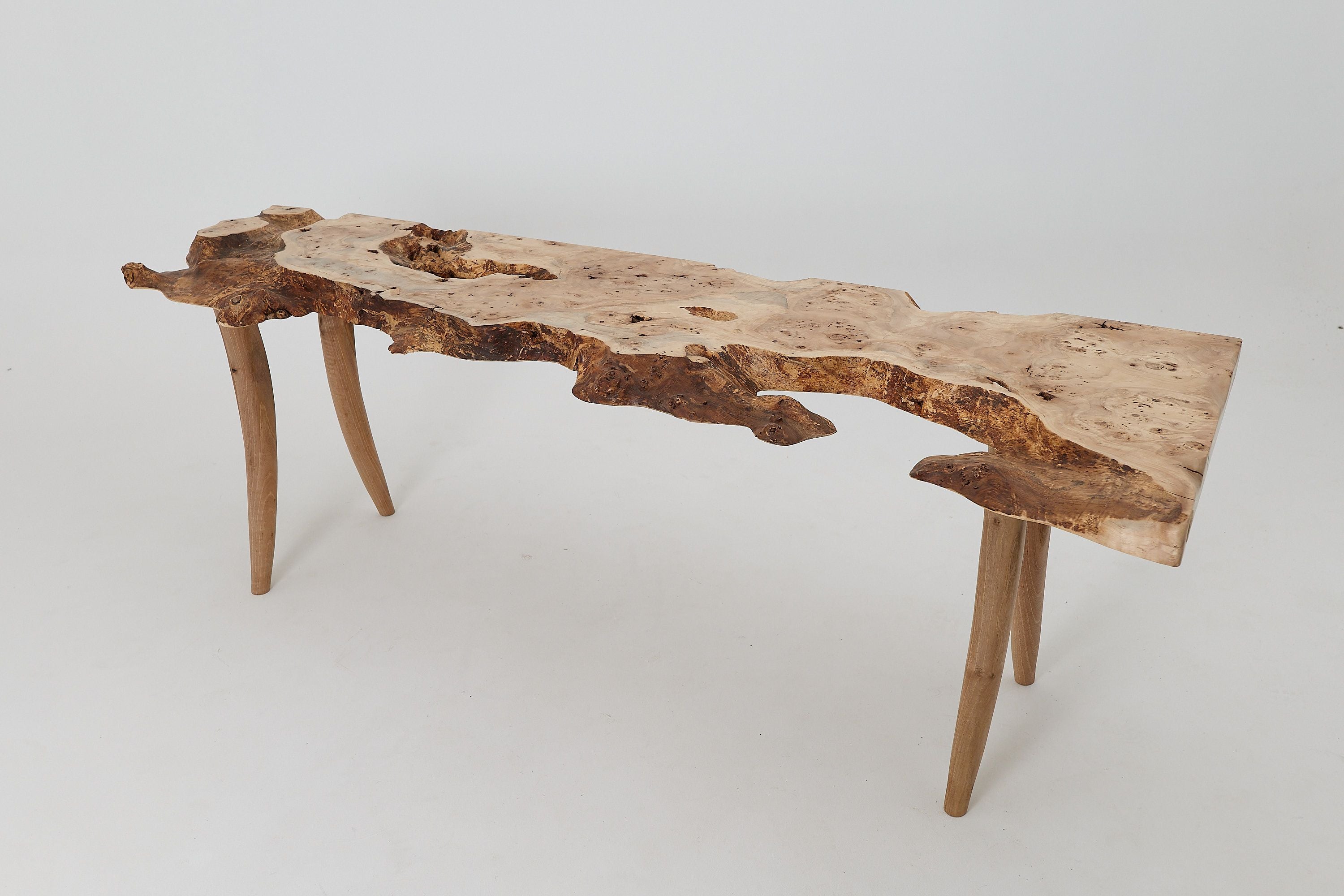 Live-Edge Burl Wood Console Table, Organic Modern, Handmade