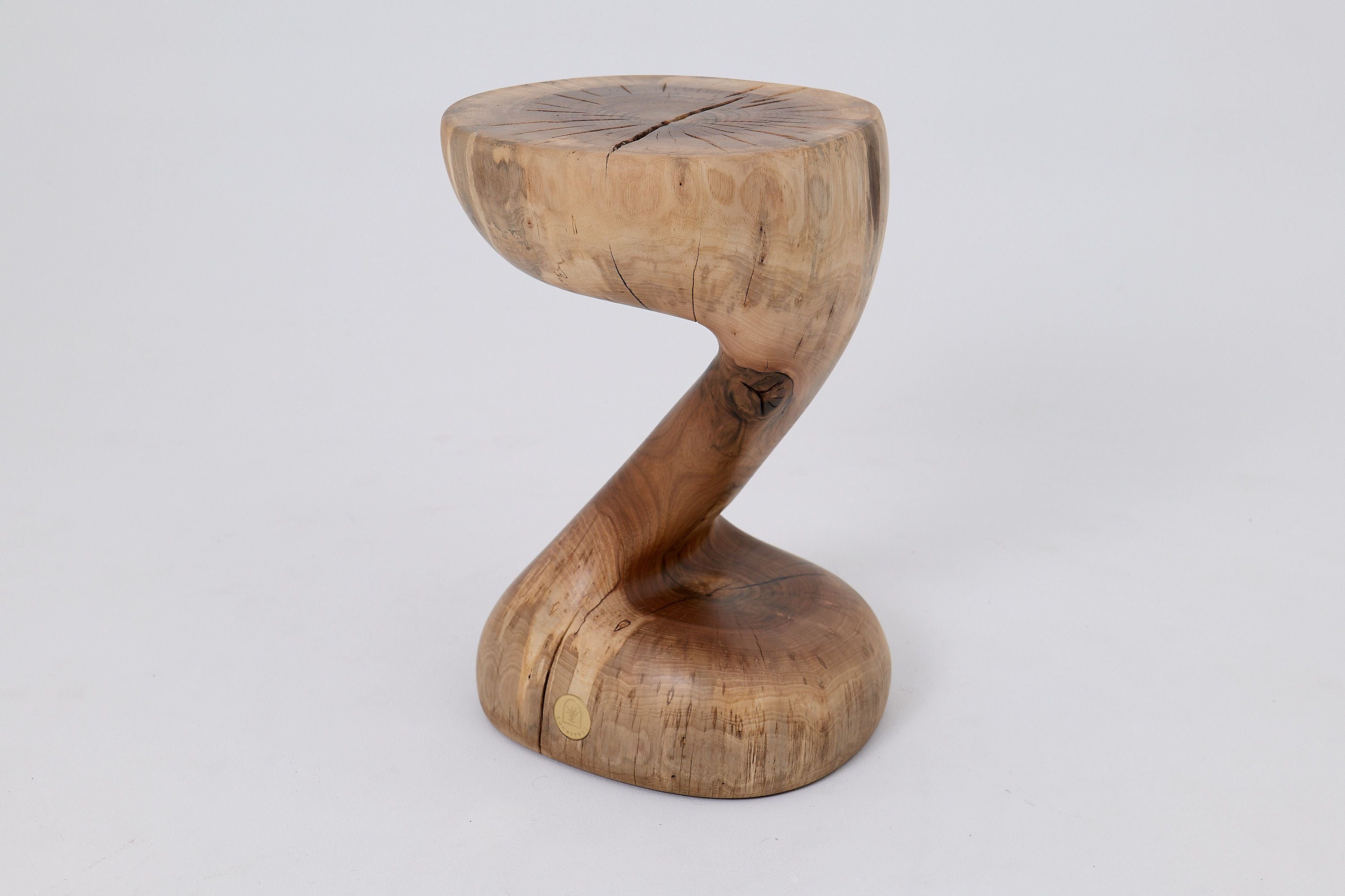 Sculptural Side Table, Stool, Solid Wood, Walnut, Contemporary Design - image 2