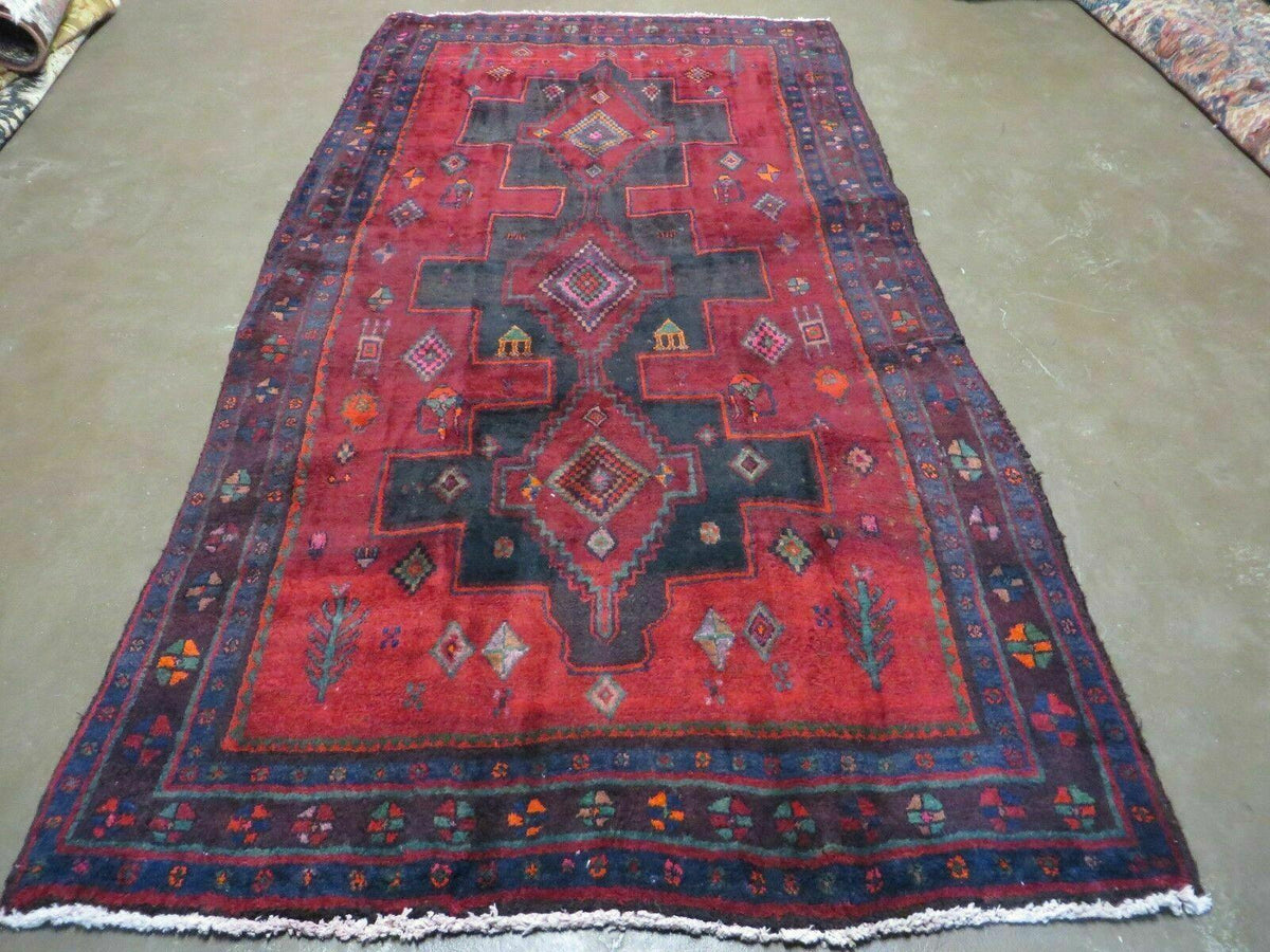 4' X 8' Antique Handmade India Geometric Oriental Wool Rug Veg Dyes Nice - Jewel Rugs, view 2
