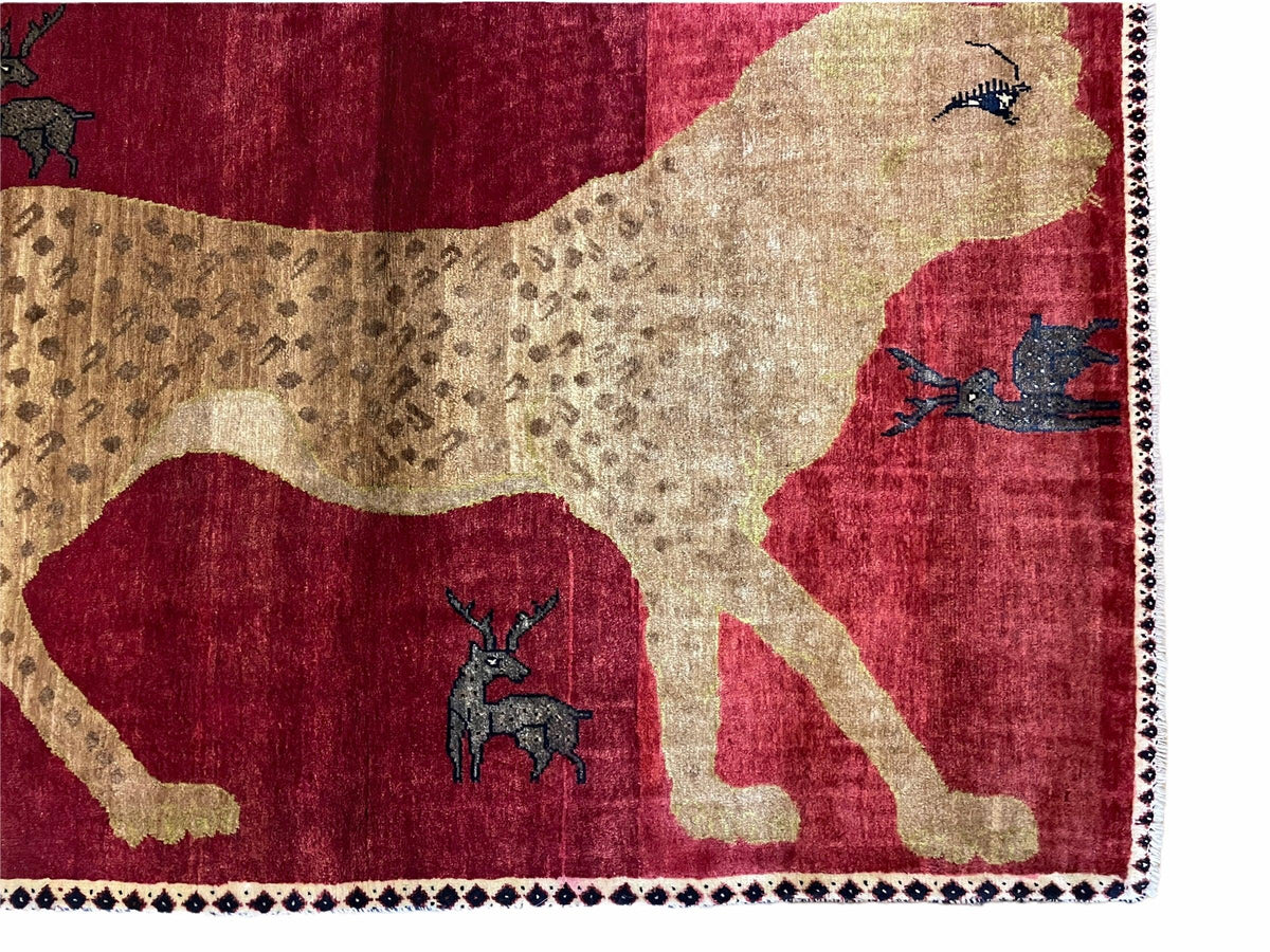 3.5 X 6 Handmade New Vintage Quality Wool Rug Leopard Red Tribal Hand-Knotted - Jewel Rugs, view 7