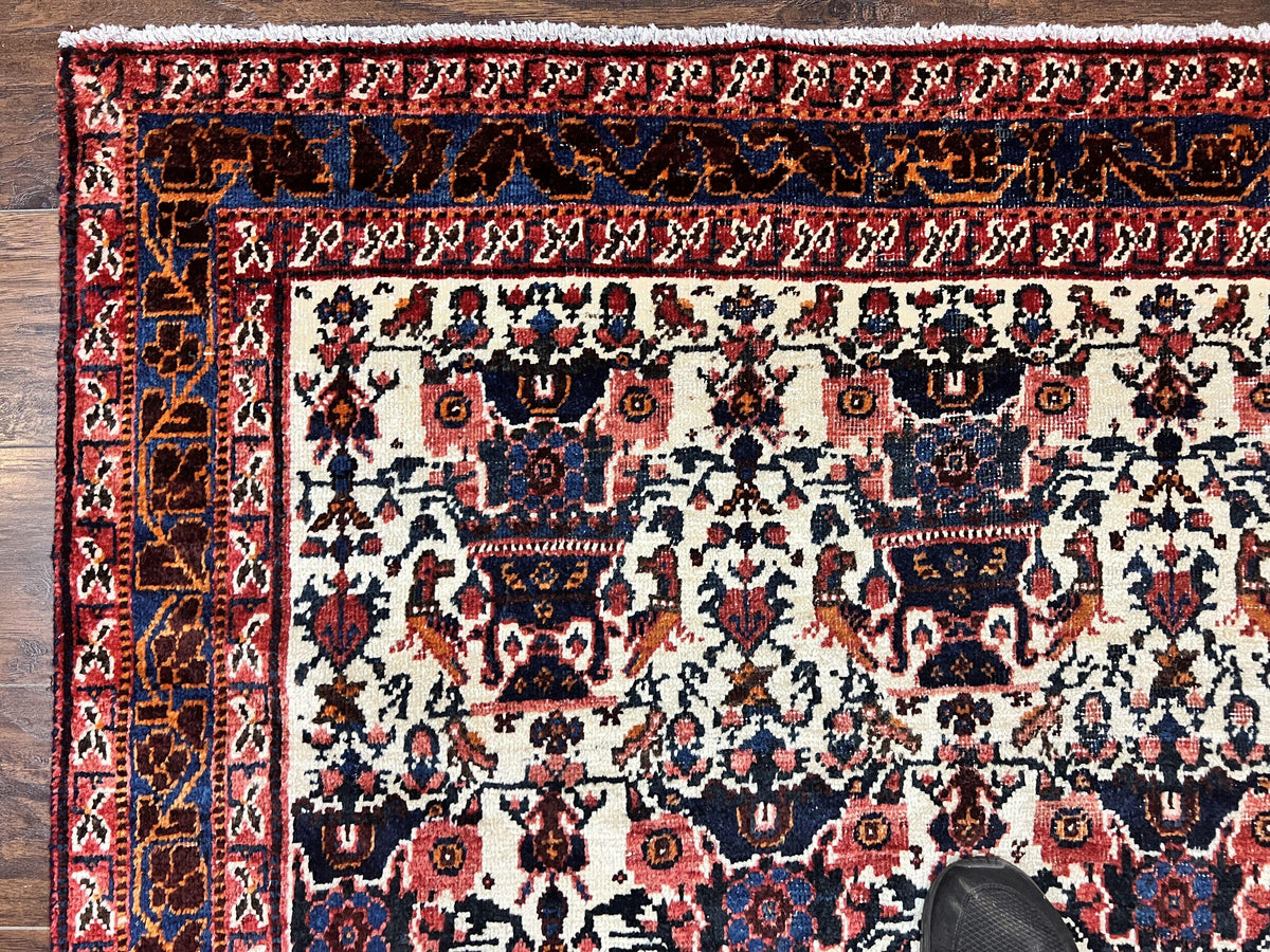 Persian Afshar Rug 6x8, Wool Hand Knotted Semi Antique Vintage Carpet, Floral Allover, Repeated Birds Flowers Vases Motifs - Jewel Rugs, view 7