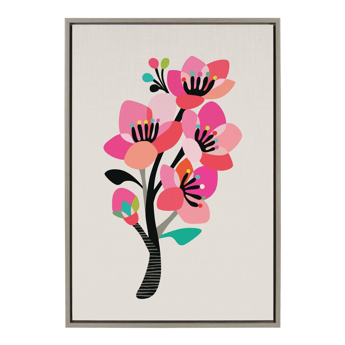 Sylvie Mid Century Modern Cherry Blossoms Framed Canvas by Rachel Lee of My Dream Wall