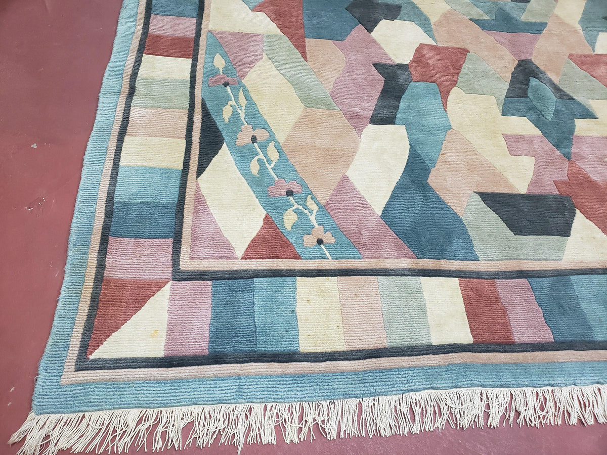 Contemporary Indian Nepalese Area Rug 8x11, Wool Hand-Knotted Modern Multicolor Nepali Abstract Carpet 8 x 11 Soft Playroom Nursery Room Rug - Jewel Rugs, view 9
