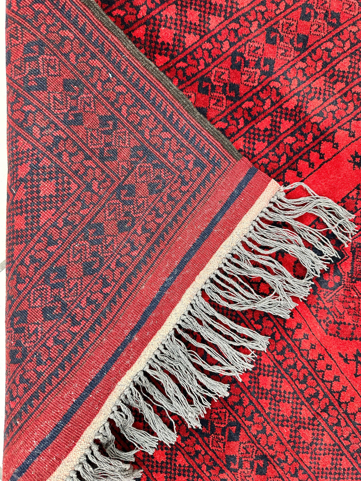 Afghan Ersari Rug 7x10 | Red, Burgundy & Navy | Hand-Knotted Wool - Rugistan, view 5