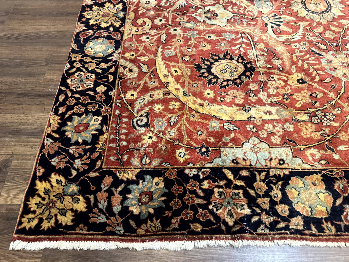 Indian Agra Rug 9x11, Terracotta and Navy Blue, Sickle Leaf Rug - Jewel Rugs, view 9