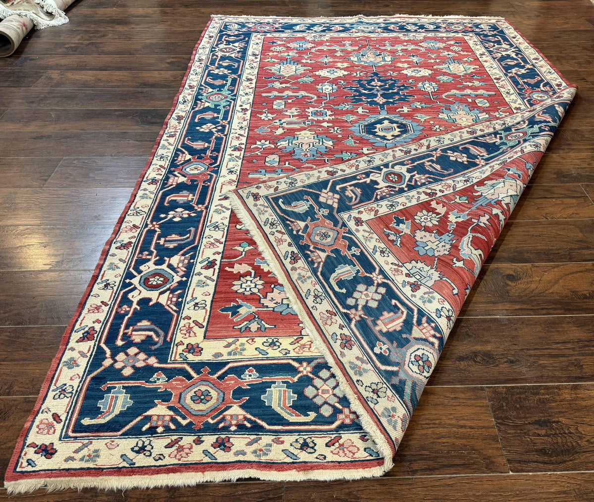 Turkish Flatweave Rug 6x9, Heriz Design, Red and Blue - Jewel Rugs, view 12