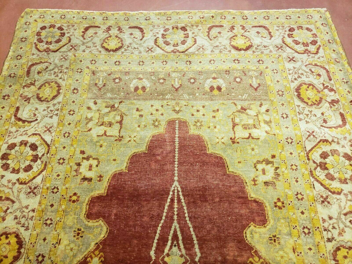 4' 5" X 7' Antique HandmadeTurkish Prayer Melas Oushak Wool Rug Mehrab Nice - Jewel Rugs, view 3