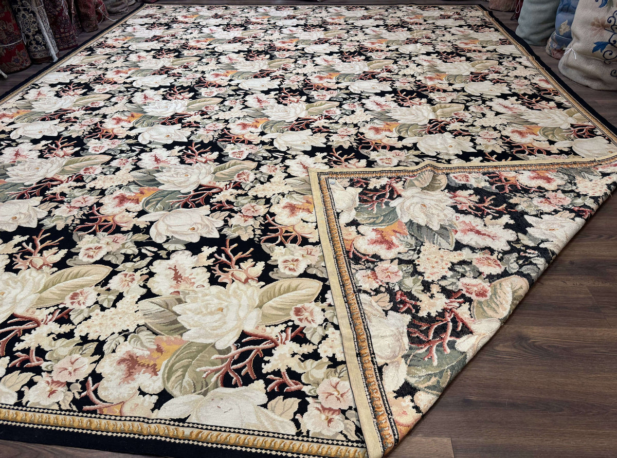 Palace Size Needlepoint Rug 13x17, Extra Large Wool Floral Handmade Carpet, European Design, Botanical - Jewel Rugs, view 12