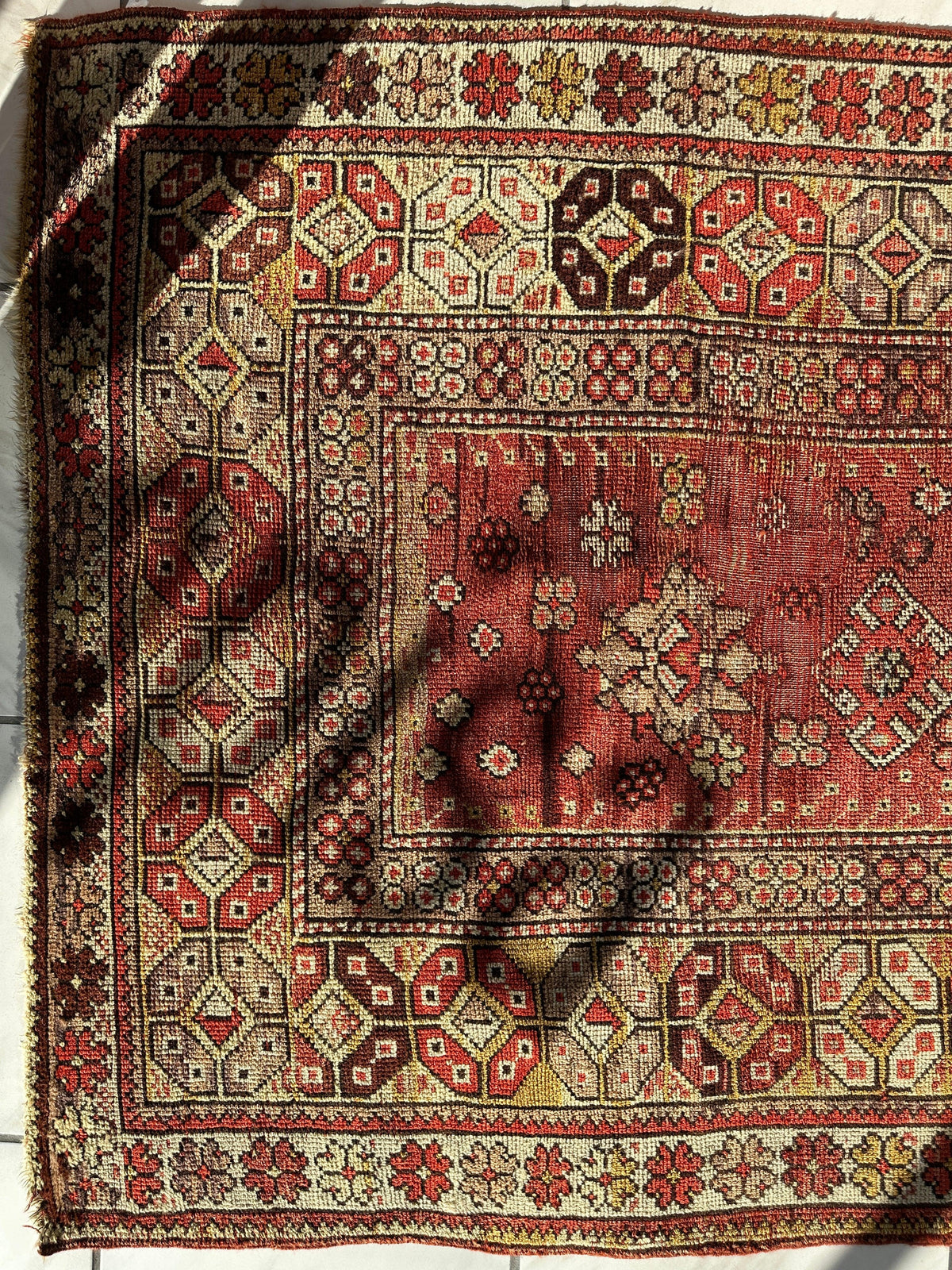 Antique Turkish Prayer Rug 4x6 | Red, Ivory & Brown | Hand-Knotted Wool - Rugistan, view 6
