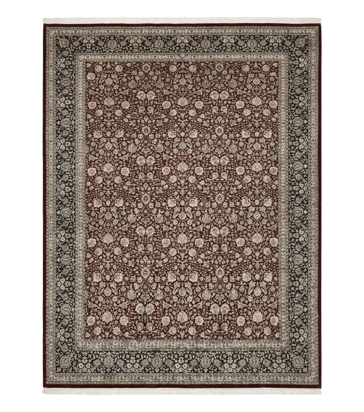 Persian Rug 9x12, Floral Allover, Very Fine, Handmade, Room Sized Oriental Carpet, Sino Persian, Maroon and Navy Blue - Jewel Rugs