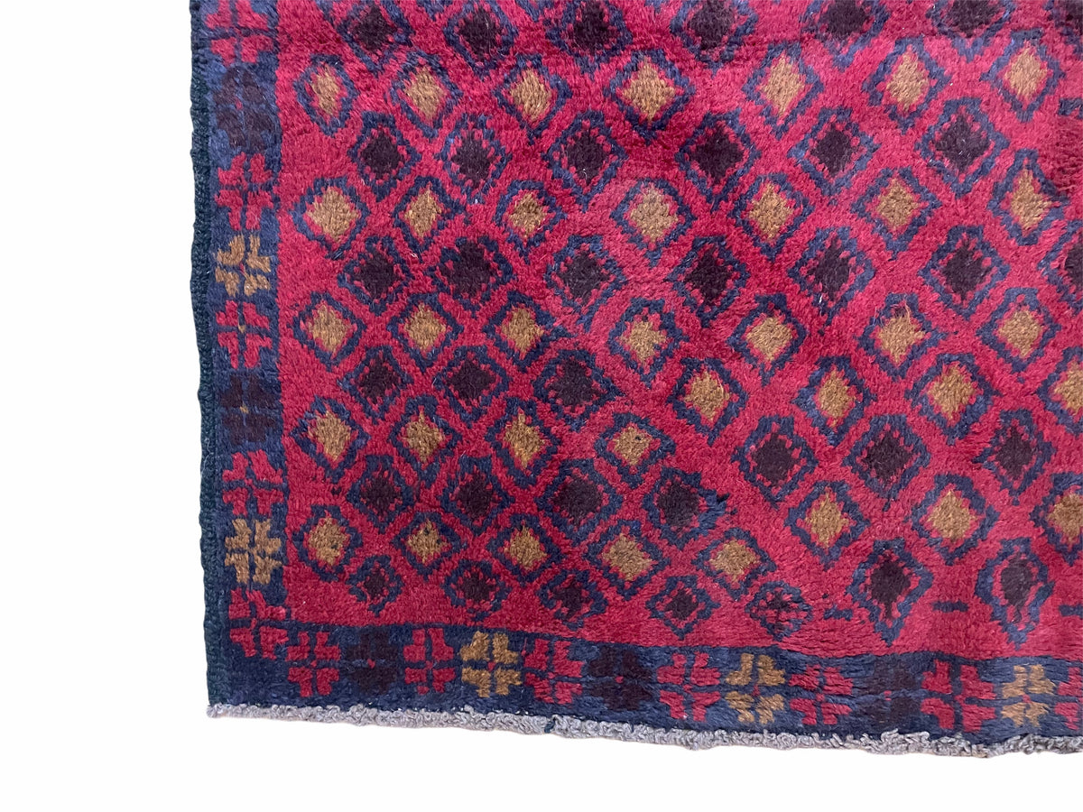 3x5 New Vintage Handmade Tribal Wool Rug Balouch Rug Afghan Rug Red Blue Diamond - Jewel Rugs, view 9