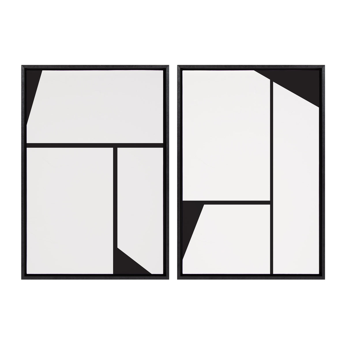 Sylvie Sleek Luxe Minimalist Black and White Abstract Framed Canvas Art Set by The Creative Bunch Studio