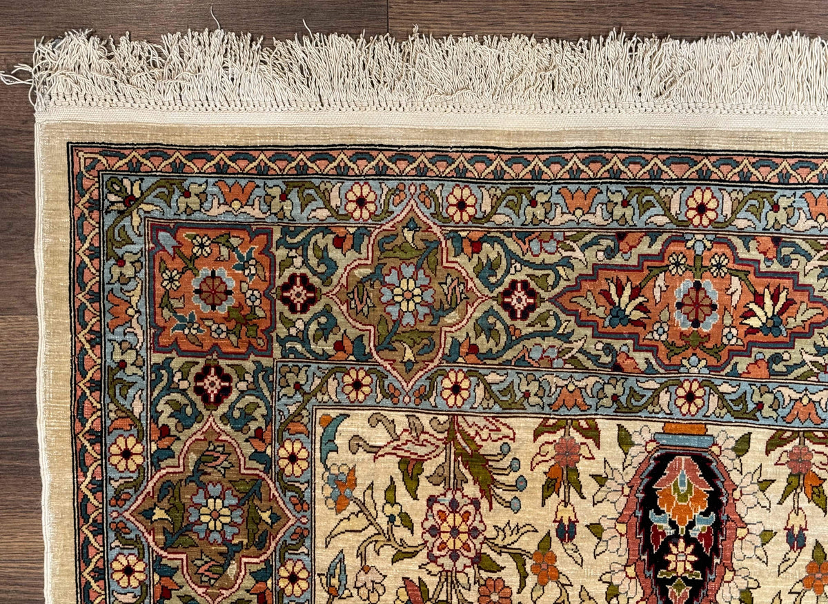 Rare Turkish Hereke Silk Rug 3x5, Tree of Life Persian Vase Design, Very Fine 440 KPSI, Signed - Jewel Rugs, view 6