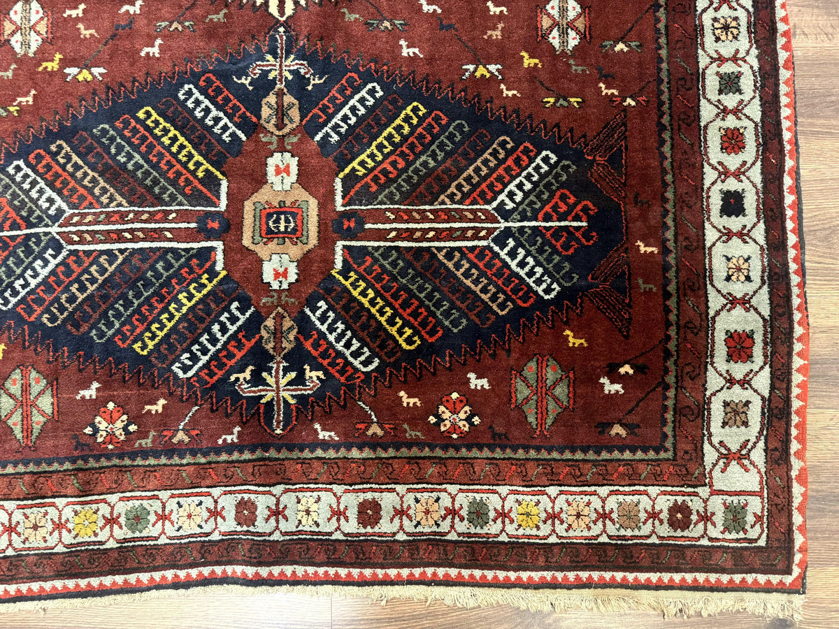 Antique Persian Tribal Rug 5 x 7.8, Triple Medallions, Red, Persian Afshar Rug - Jewel Rugs, view 10