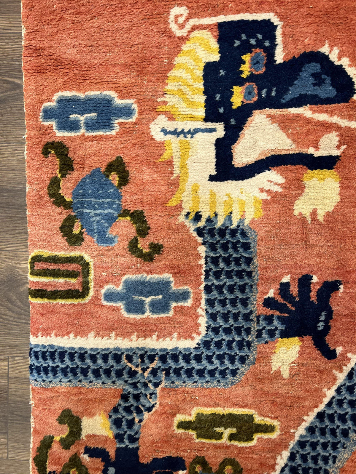 Rare Chinese Ningxia Pillar Rug 3x8, Late Qing Dynasty, 5 Clawed Dragon, Cloud Rainbow Border, Collectible Antique Carpet, Wool Hand Knotted - Jewel Rugs, view 11