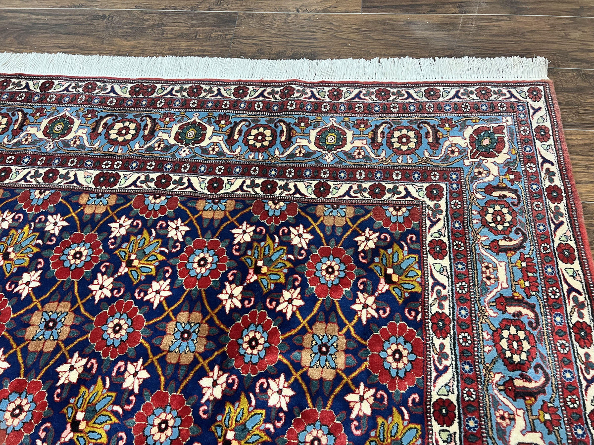 Persian Veramin Rug 7x11, Repeated Allover Pattern, Handmade Vintage Carpet, Navy Blue - Jewel Rugs, view 8