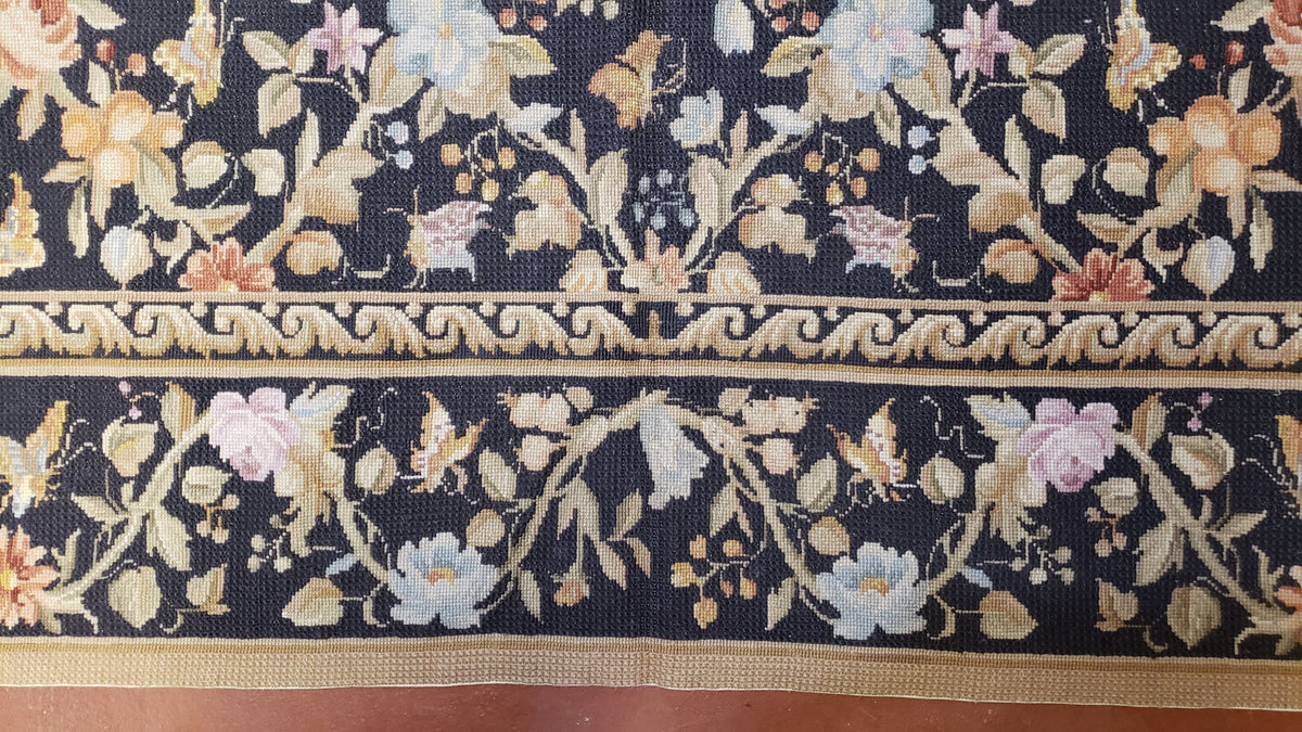 6x9 Vintage Needlepoint Rug, Petitepoint Carpet, Butterflies Floral Design - Jewel Rugs, view 11