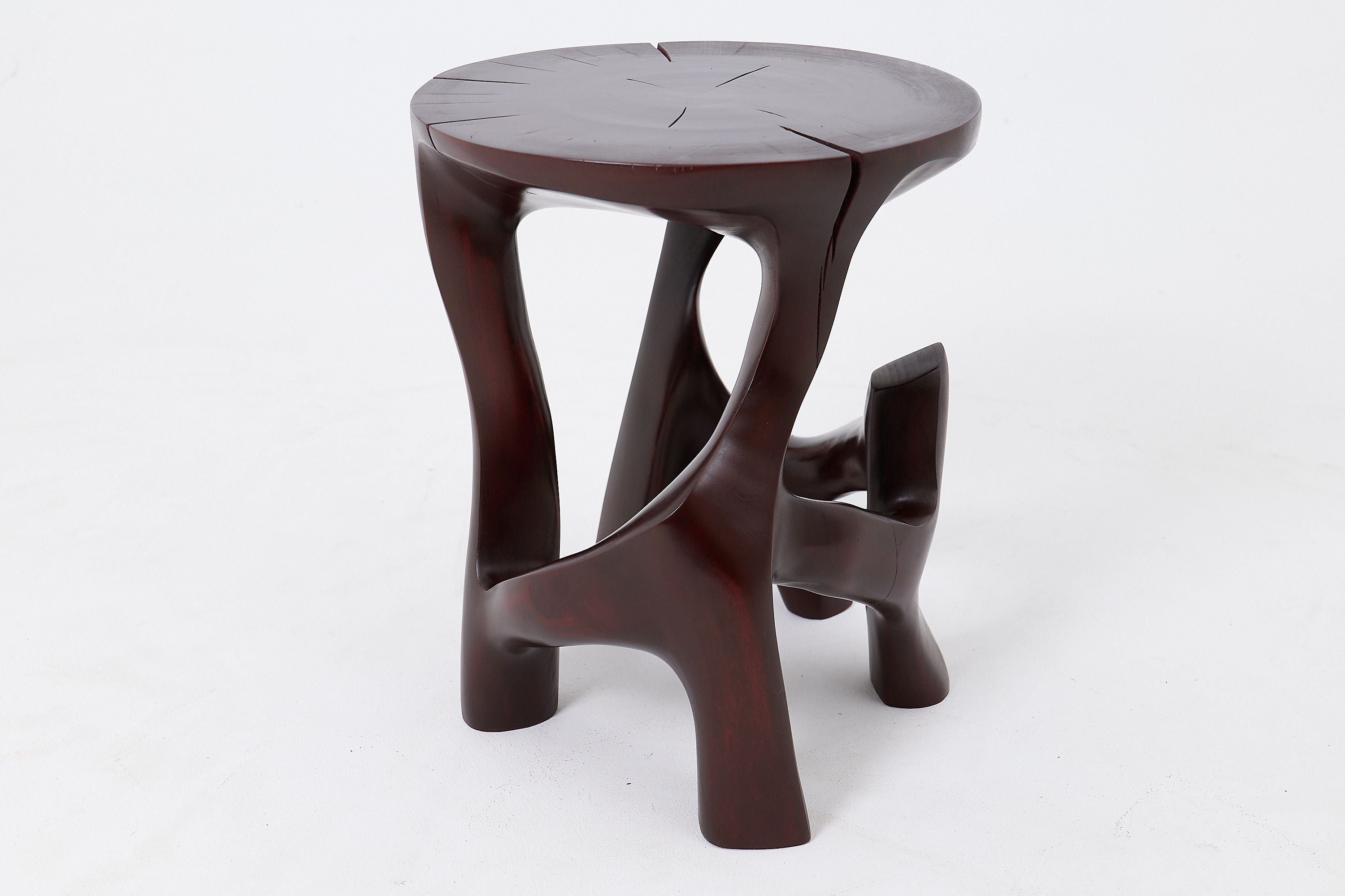 Solid Wood Sculptural Side Table, Contemporary Design, Red Wood - image 5