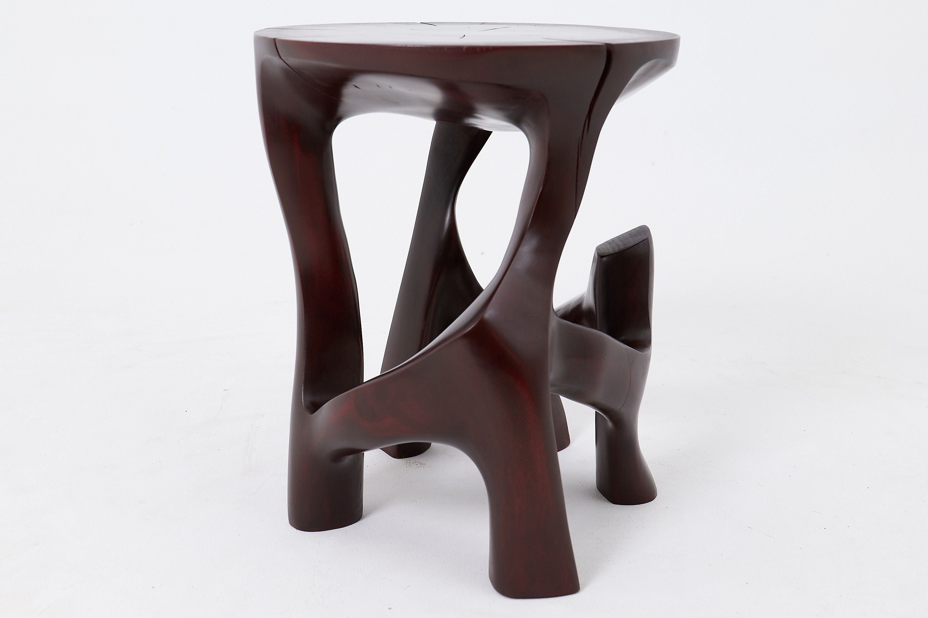 Solid Wood Sculptural Side Table, Contemporary Design, Red Wood - image 6