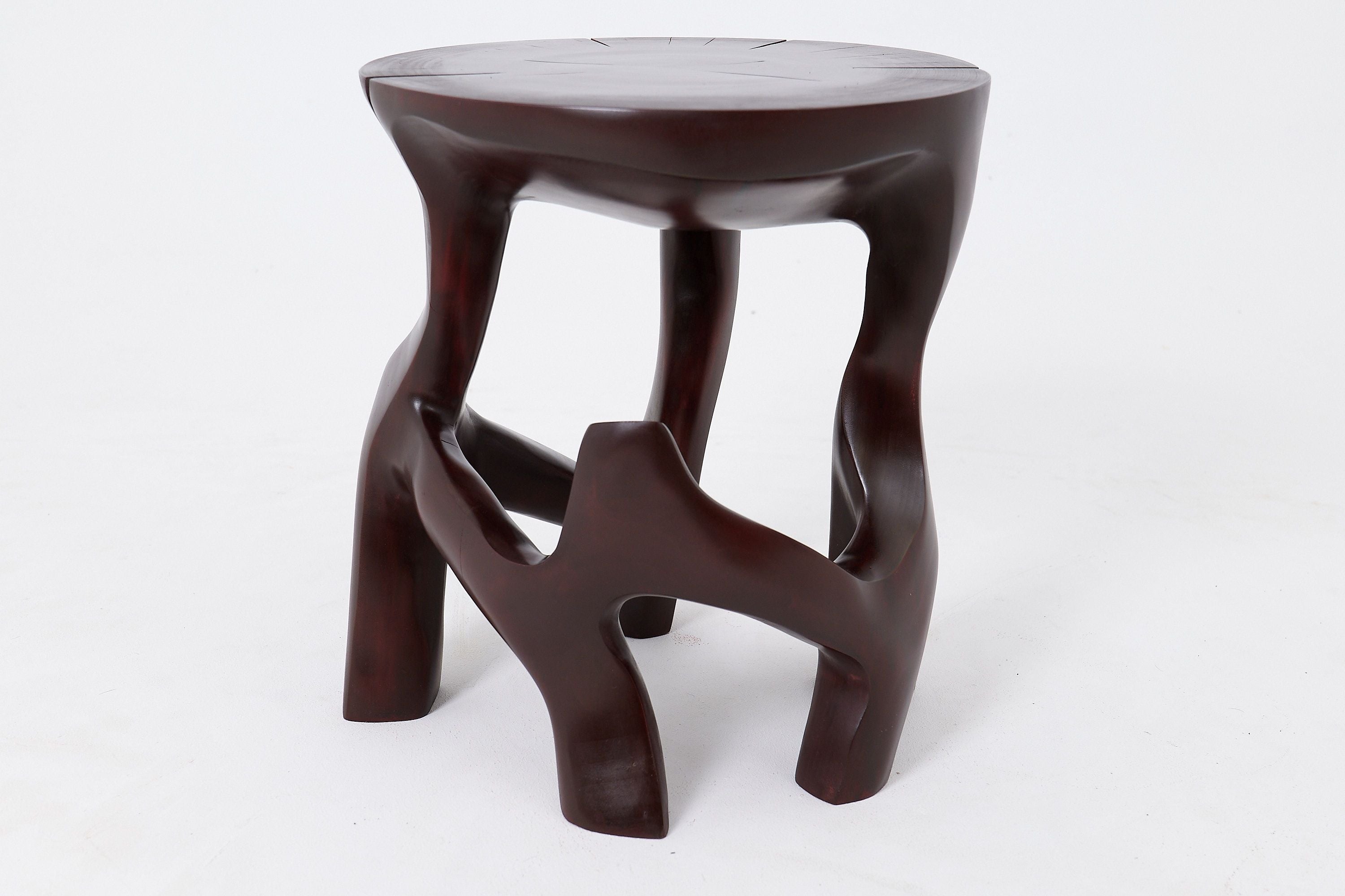Solid Wood Sculptural Side Table, Contemporary Design, Red Wood - image 9