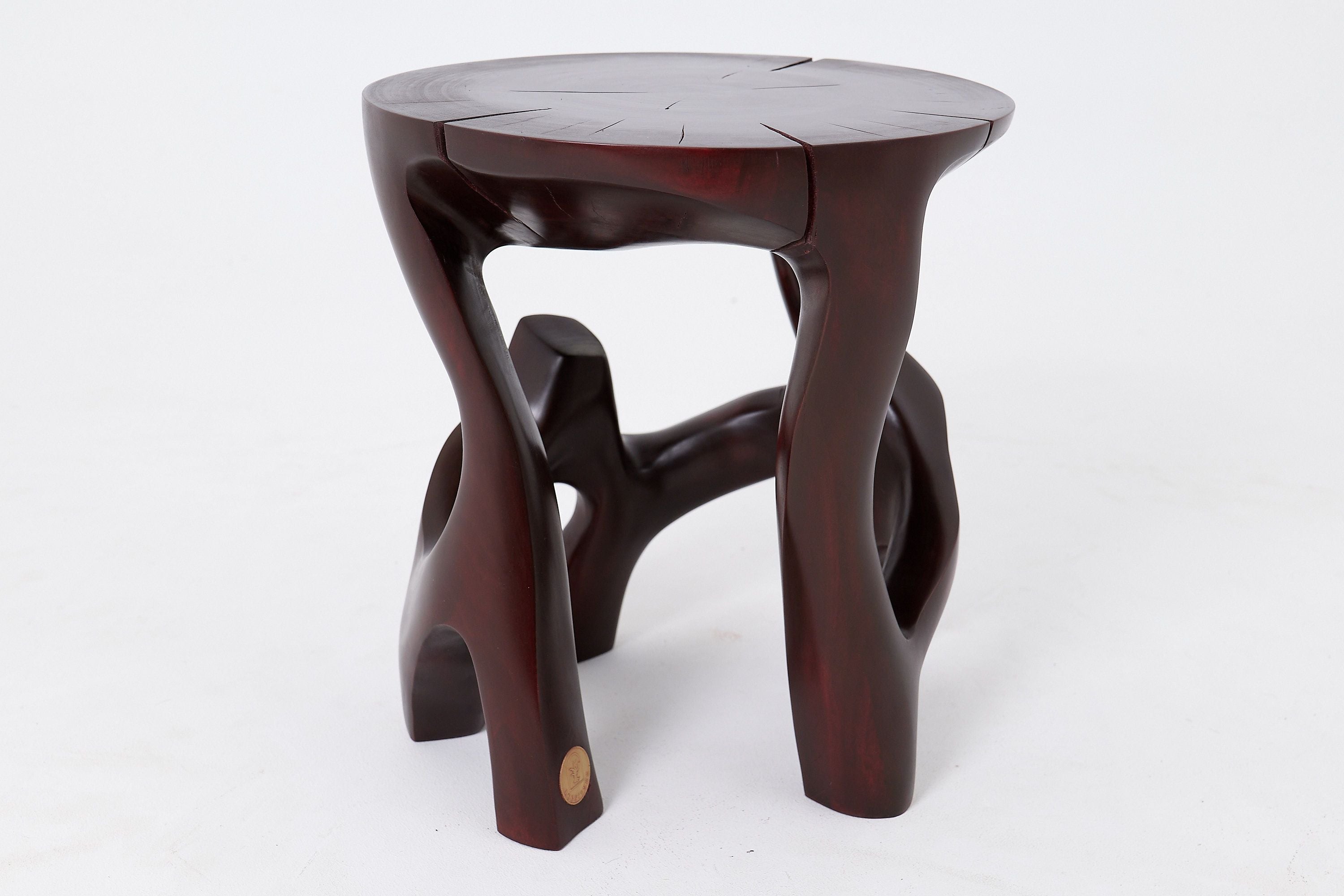 Solid Wood Sculptural Side Table, Contemporary Design, Red Wood - image 13