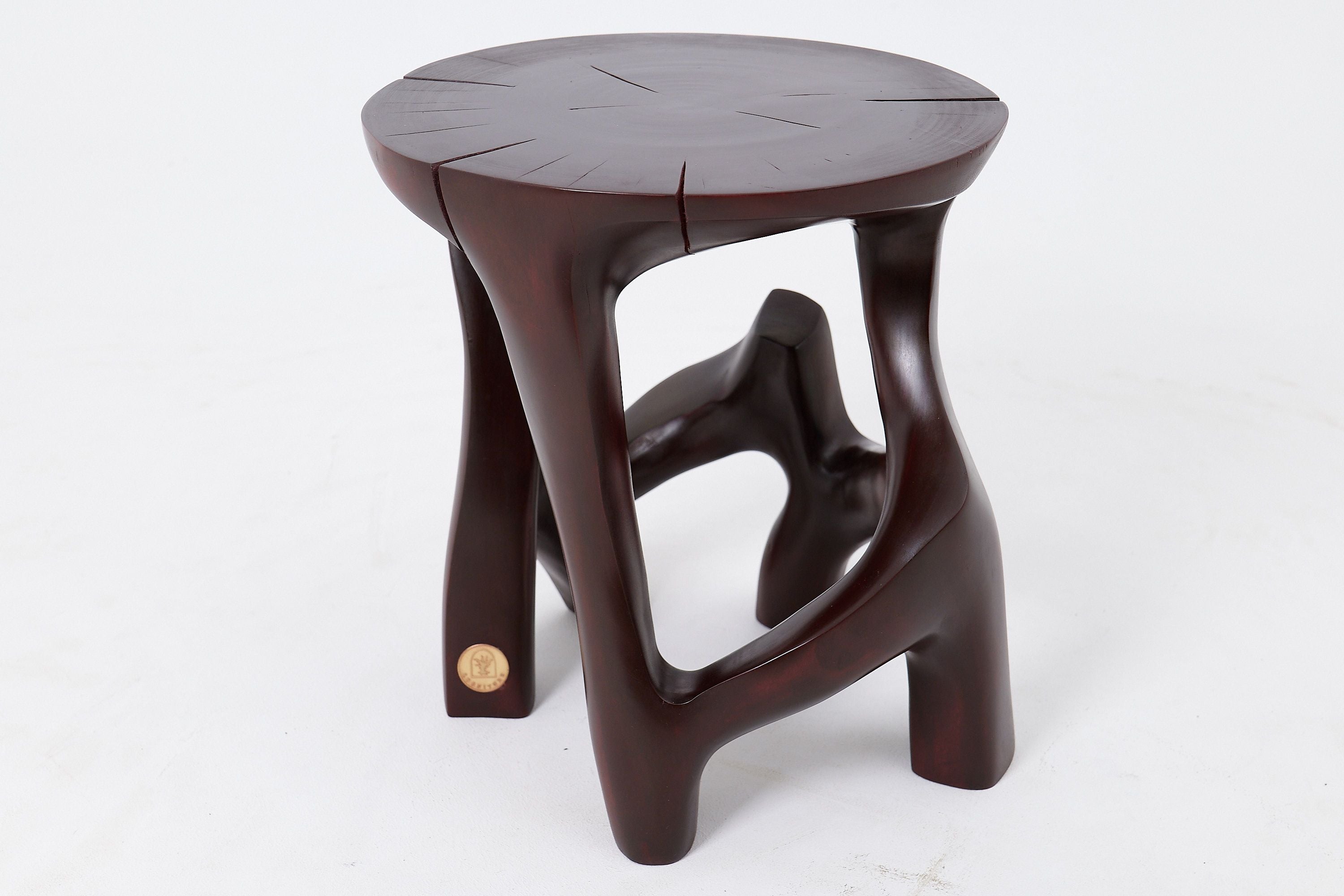 Solid Wood Sculptural Side Table, Contemporary Design, Red Wood - image 3