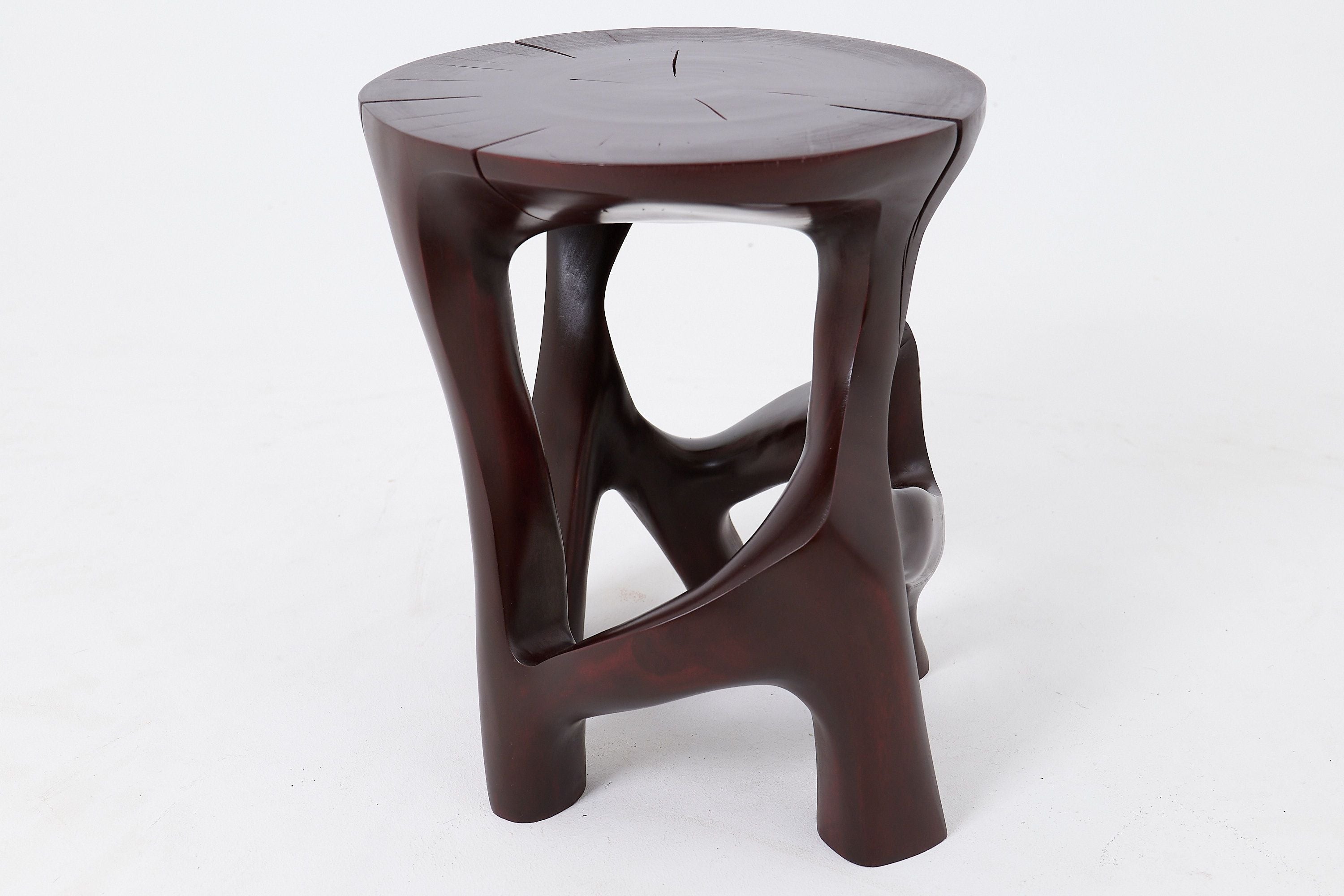 Solid Wood Sculptural Side Table, Contemporary Design, Red Wood - image 4