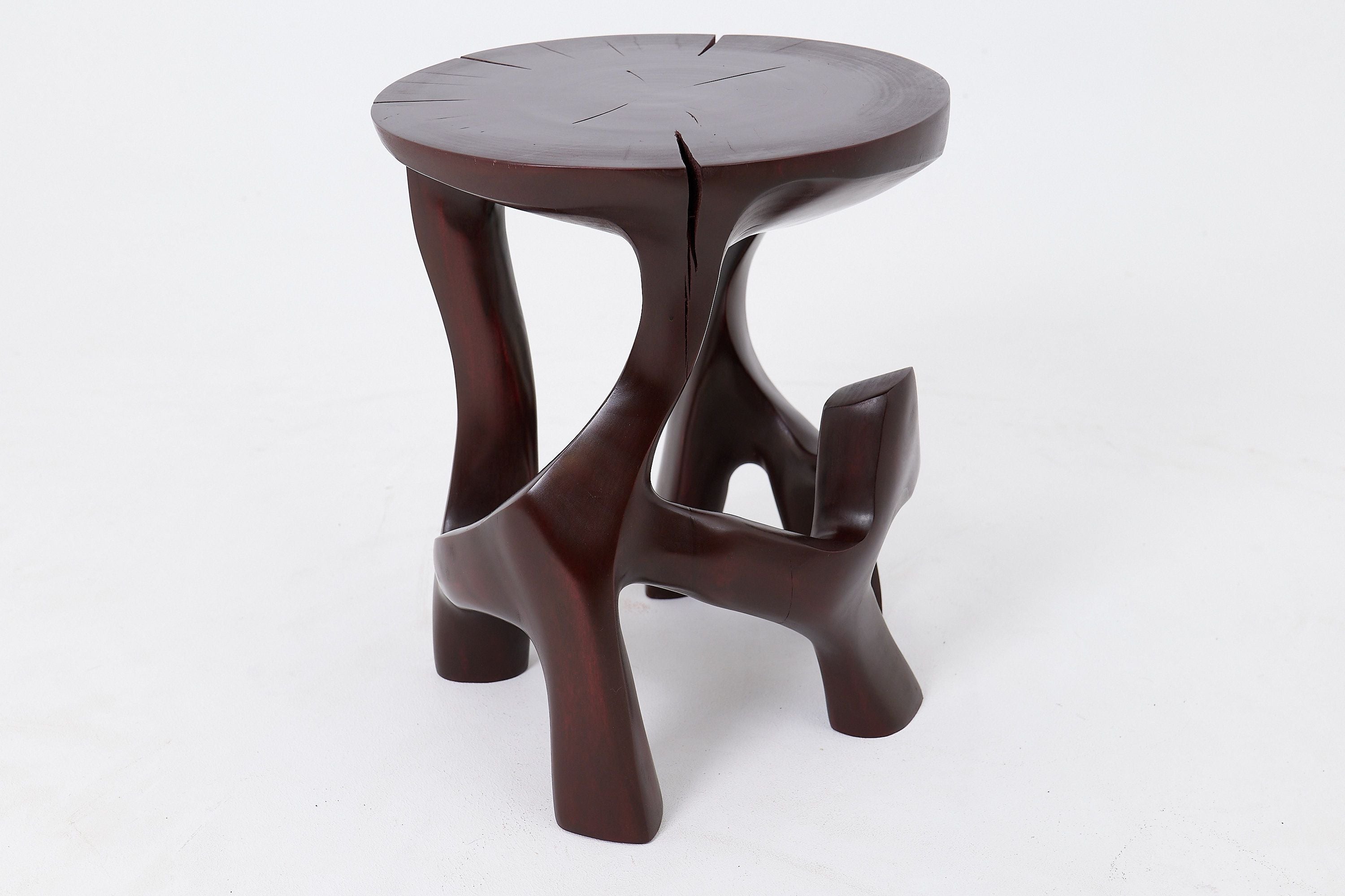 Solid Wood Sculptural Side Table, Contemporary Design, Red Wood - image 8