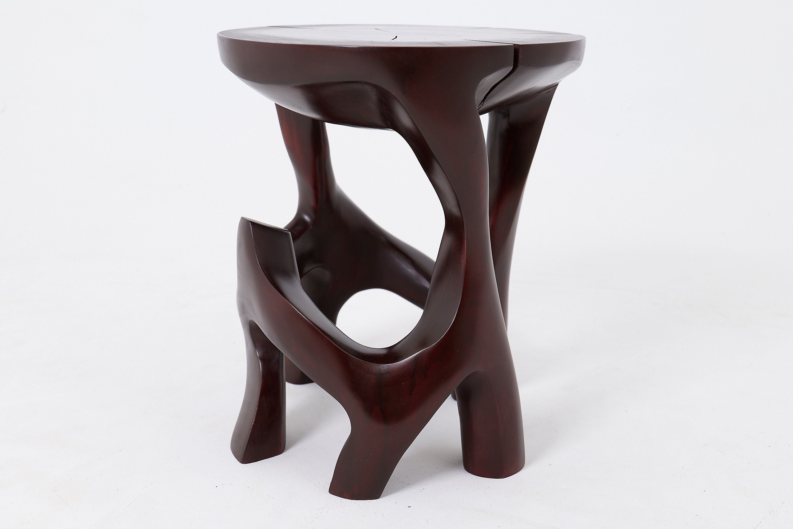 Solid Wood Sculptural Side Table, Contemporary Design, Red Wood - image 10