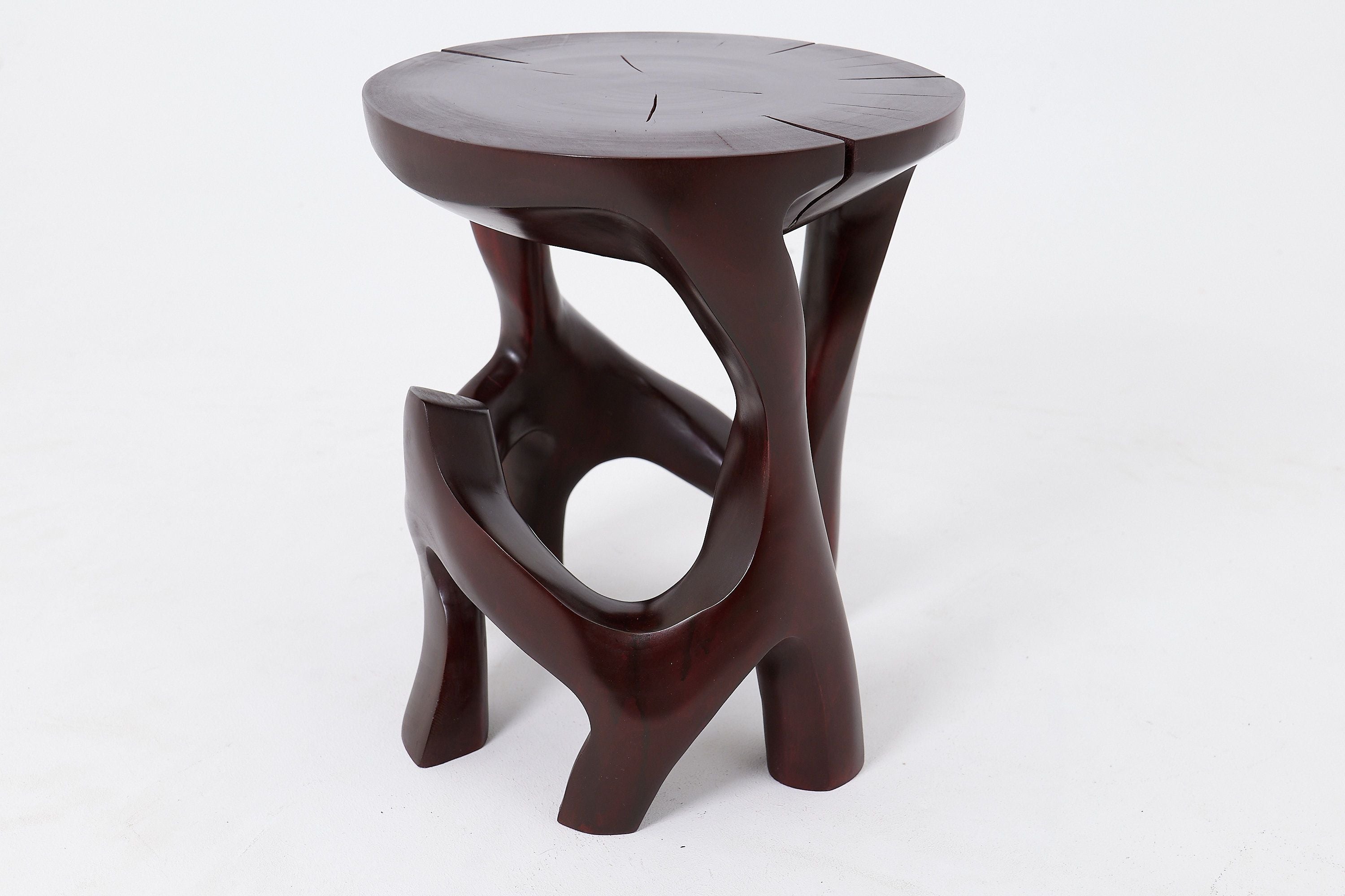 Solid Wood Sculptural Side Table, Contemporary Design, Red Wood - image 11