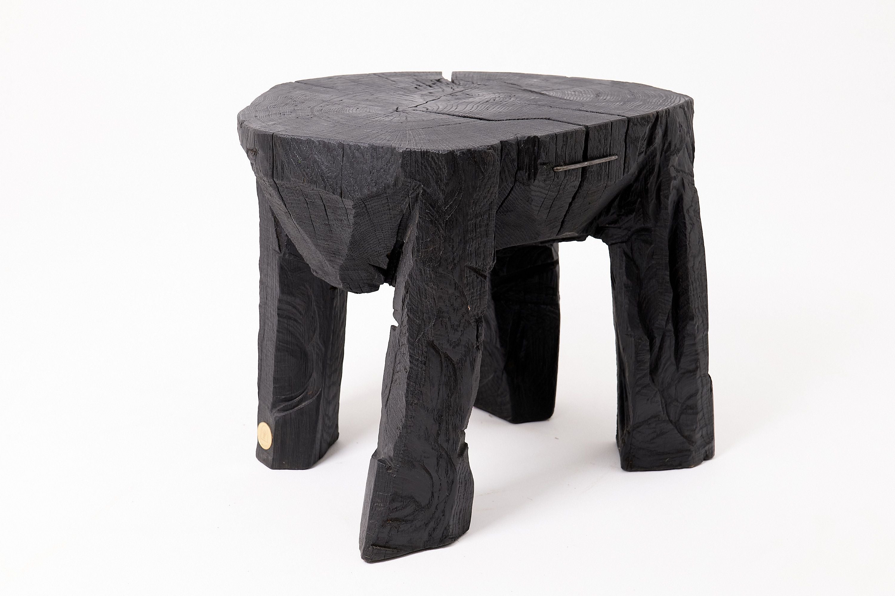 Sculptural Side Table, Rustic, Burnt Black Wood, Carved, Handmade - image 2
