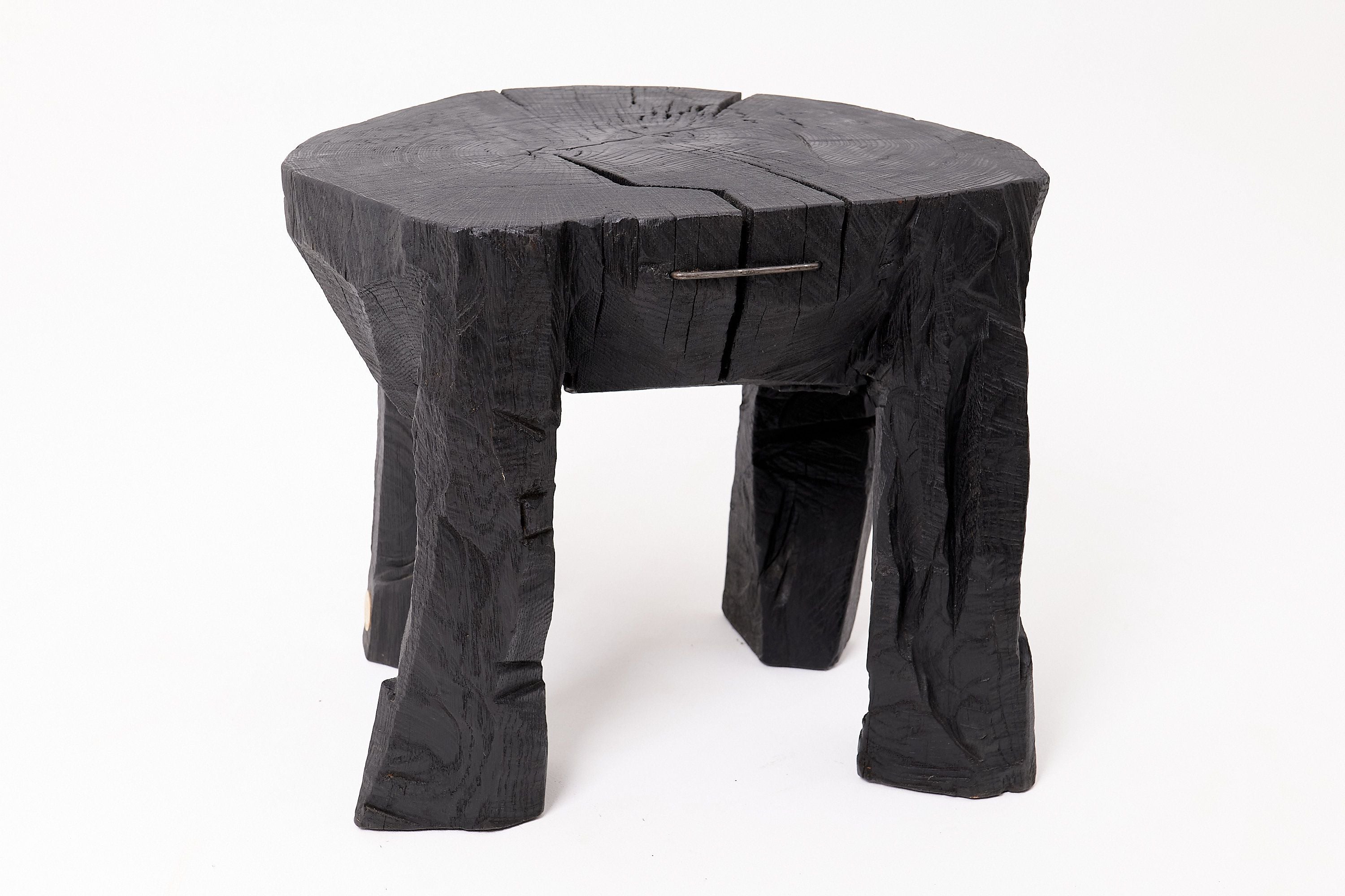 Sculptural Side Table, Rustic, Burnt Black Wood, Carved, Handmade - image 4