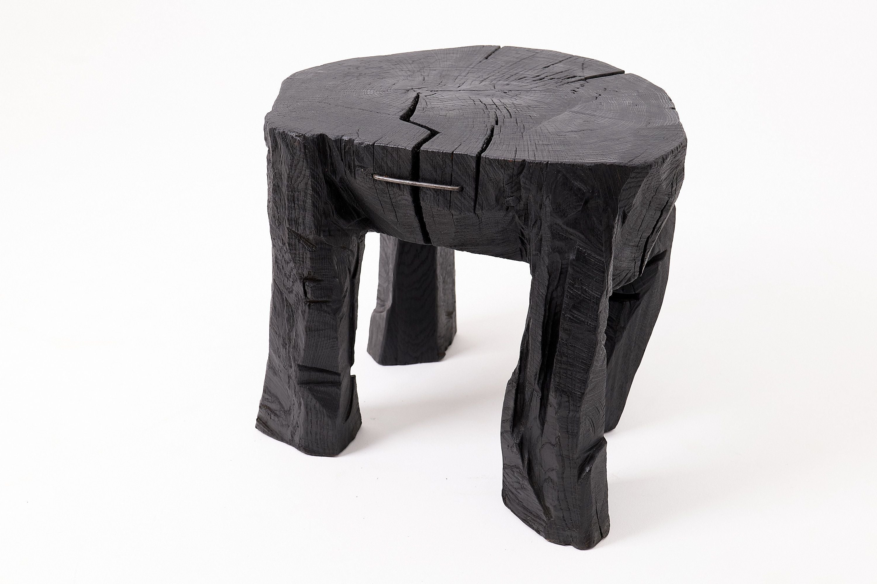 Sculptural Side Table, Rustic, Burnt Black Wood, Carved, Handmade - image 8