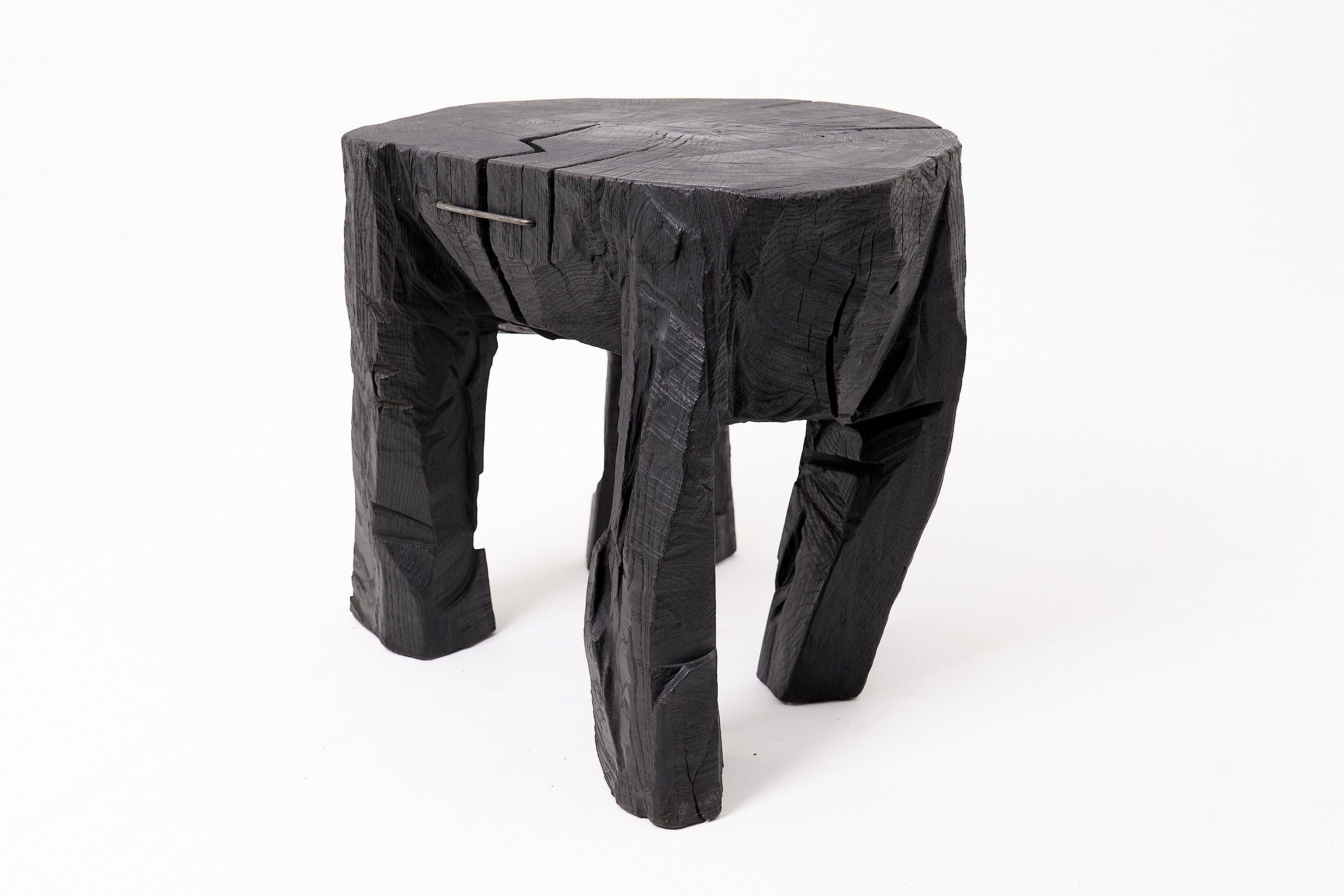 Sculptural Side Table, Rustic, Burnt Black Wood, Carved, Handmade - image 9
