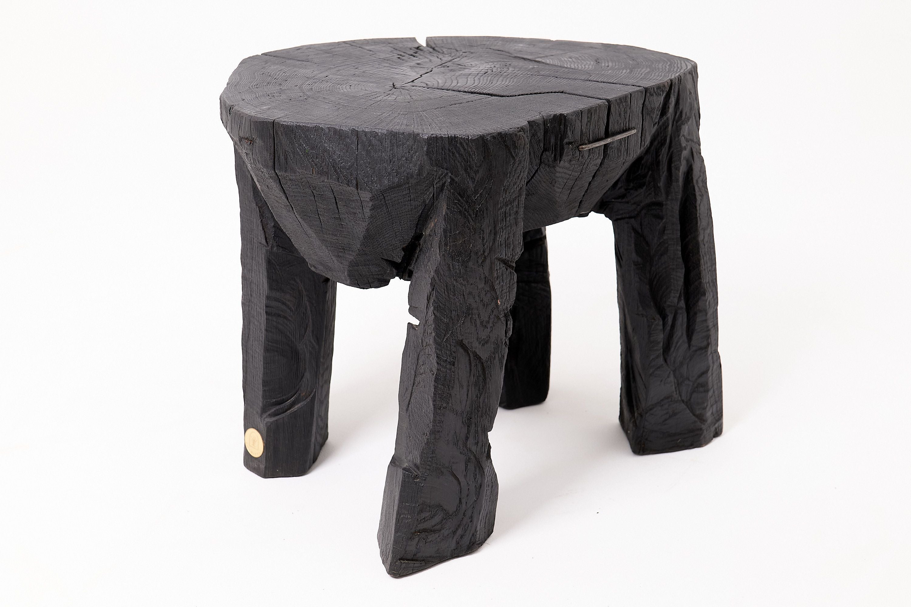 Sculptural Side Table, Rustic, Burnt Black Wood, Carved, Handmade - image 19