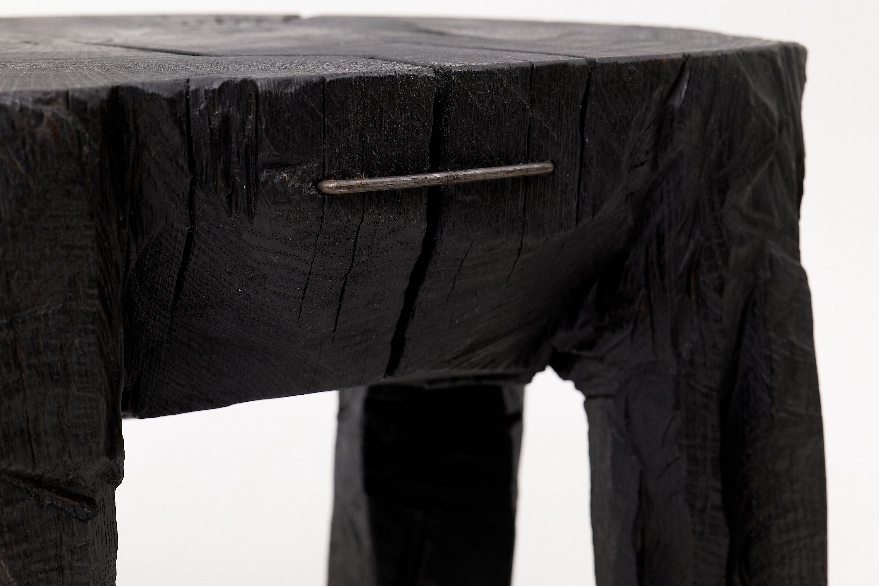 Sculptural Side Table, Rustic, Burnt Black Wood, Carved, Handmade - image 6
