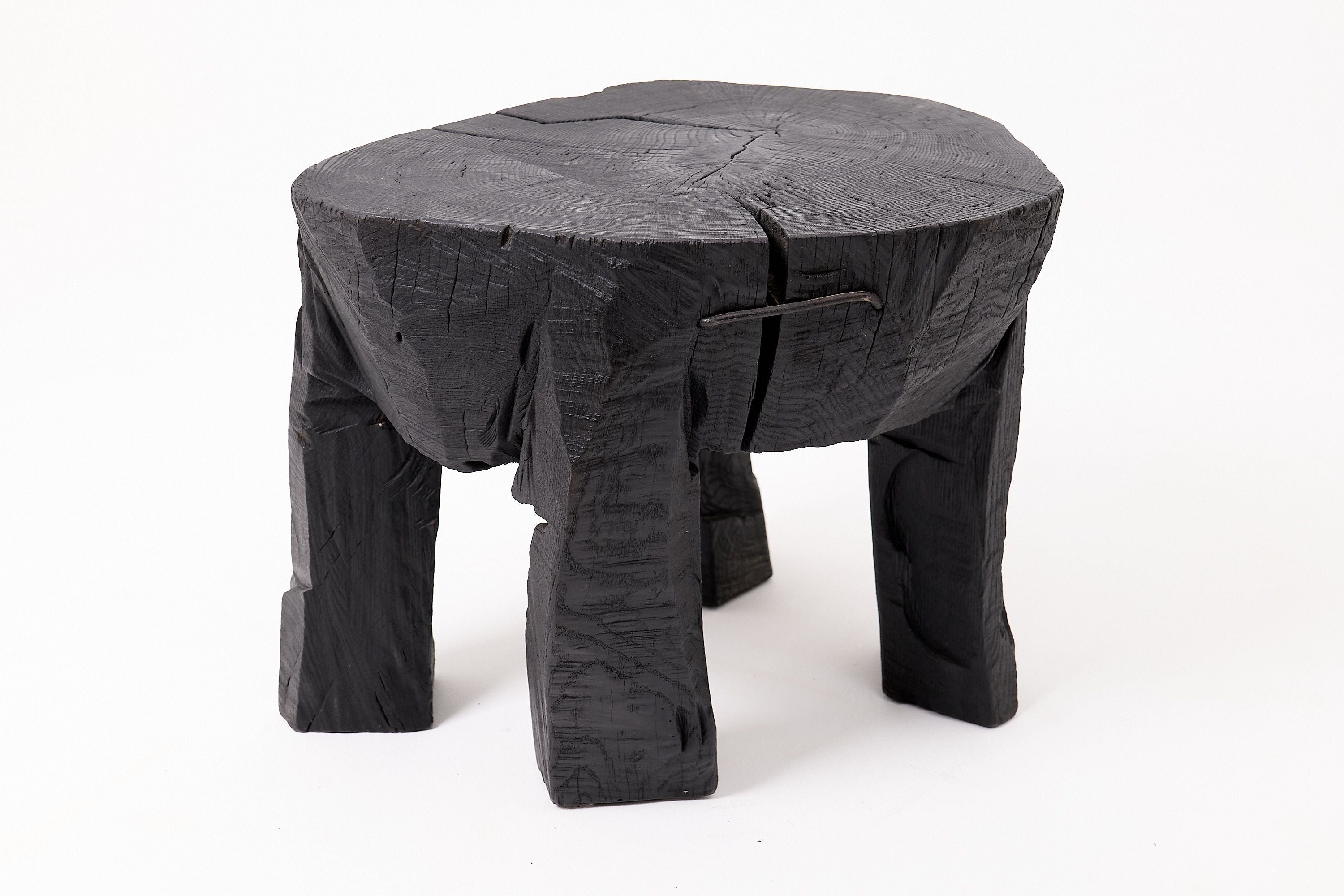 Sculptural Side Table, Rustic, Burnt Black Wood, Carved, Handmade - image 13