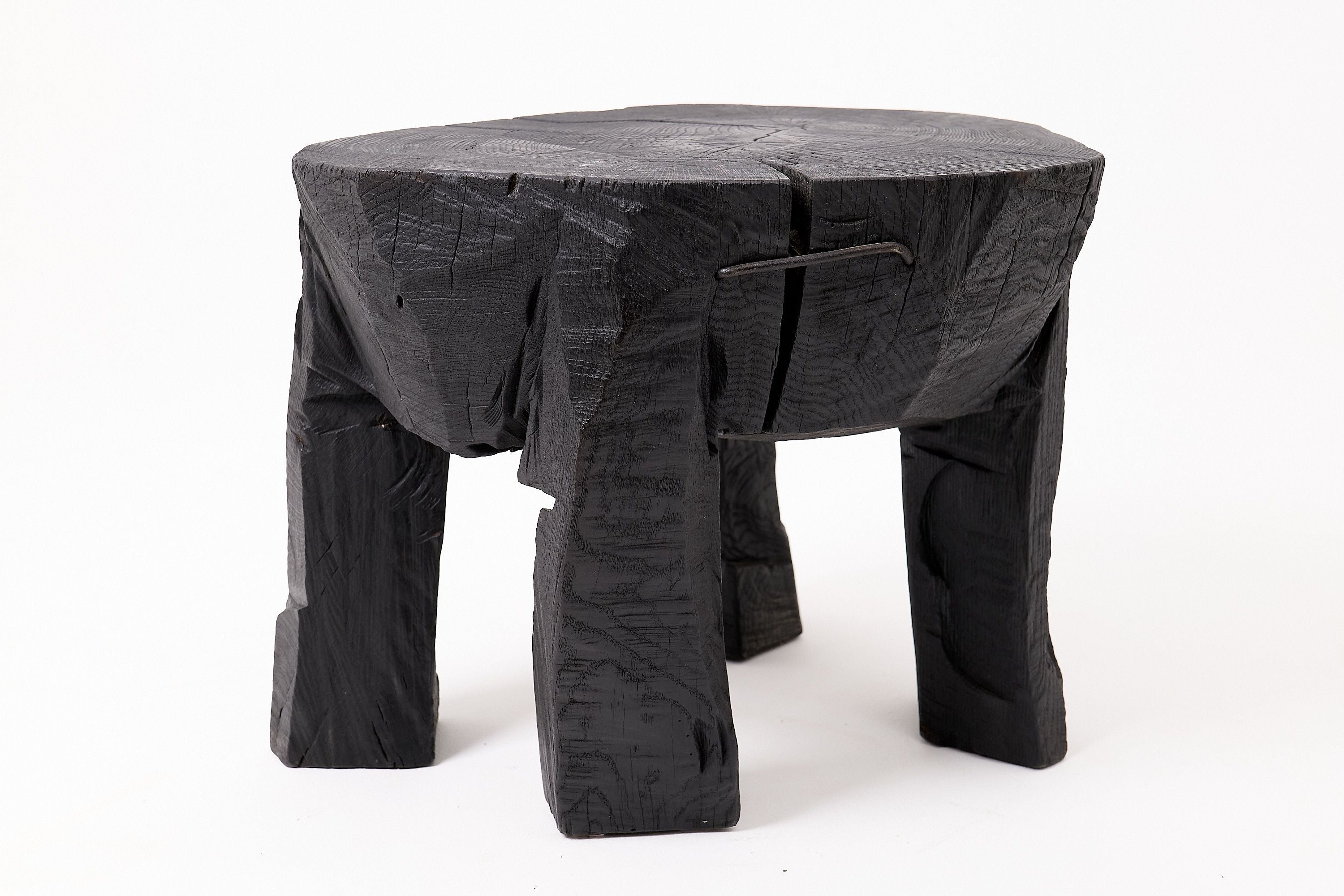 Sculptural Side Table, Rustic, Burnt Black Wood, Carved, Handmade - image 14
