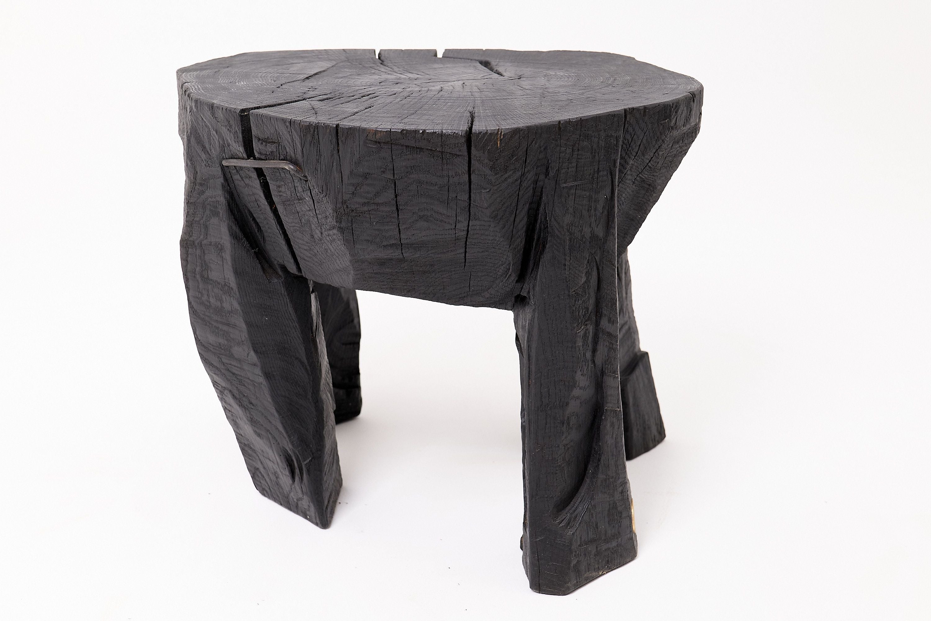 Sculptural Side Table, Rustic, Burnt Black Wood, Carved, Handmade - image 15