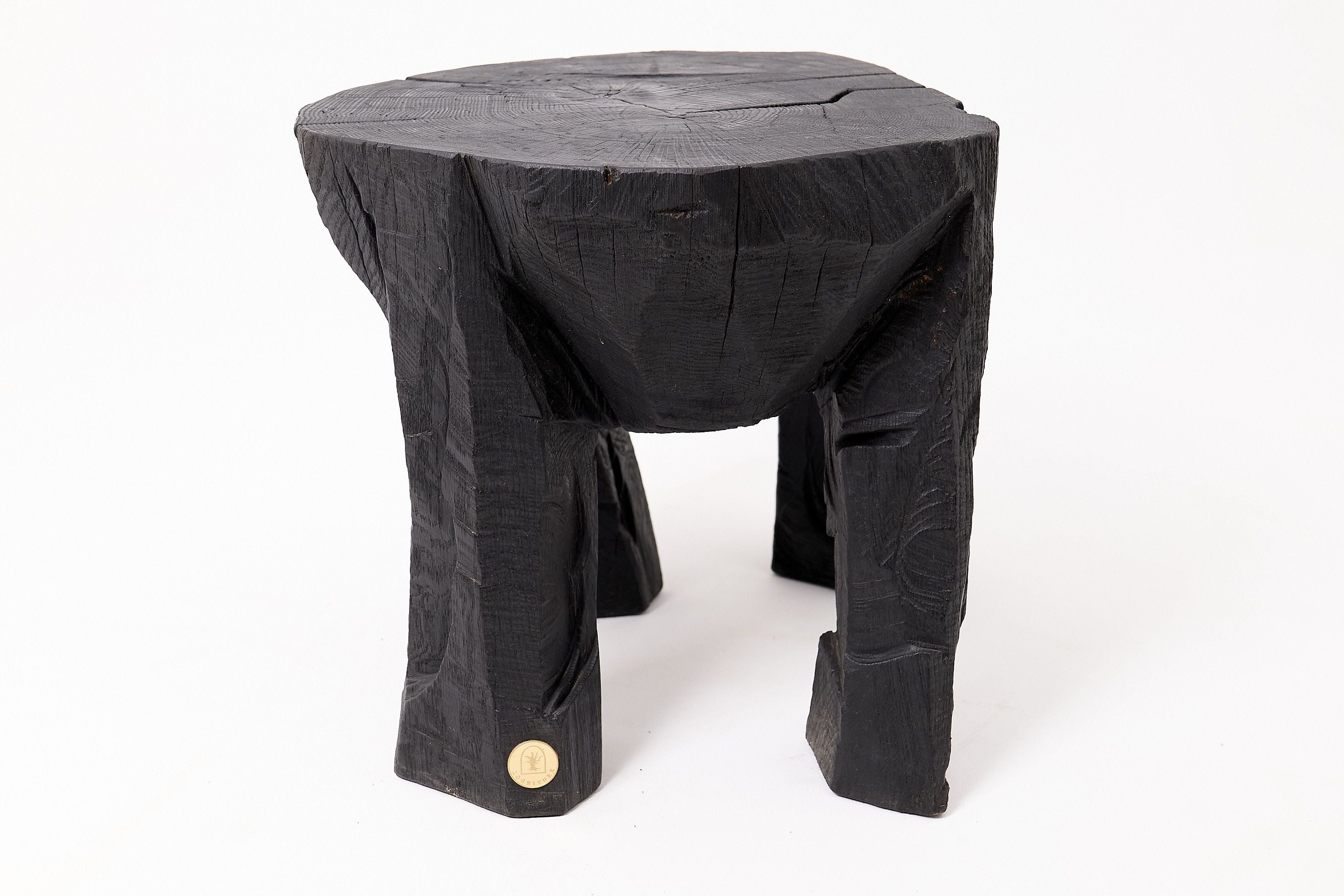 Sculptural Side Table, Rustic, Burnt Black Wood, Carved, Handmade - image 17