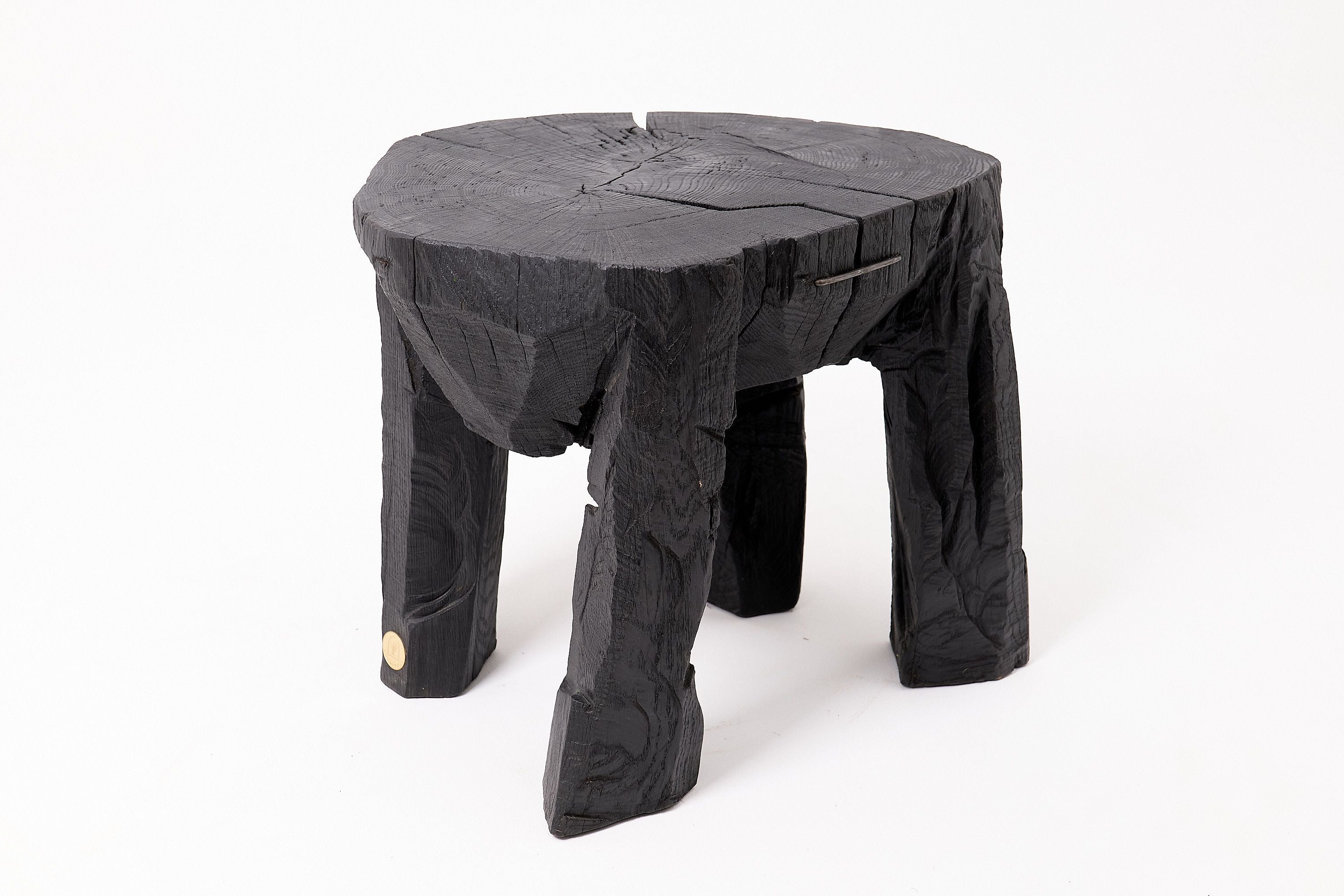 Sculptural Side Table, Rustic, Burnt Black Wood, Carved, Handmade - image 3