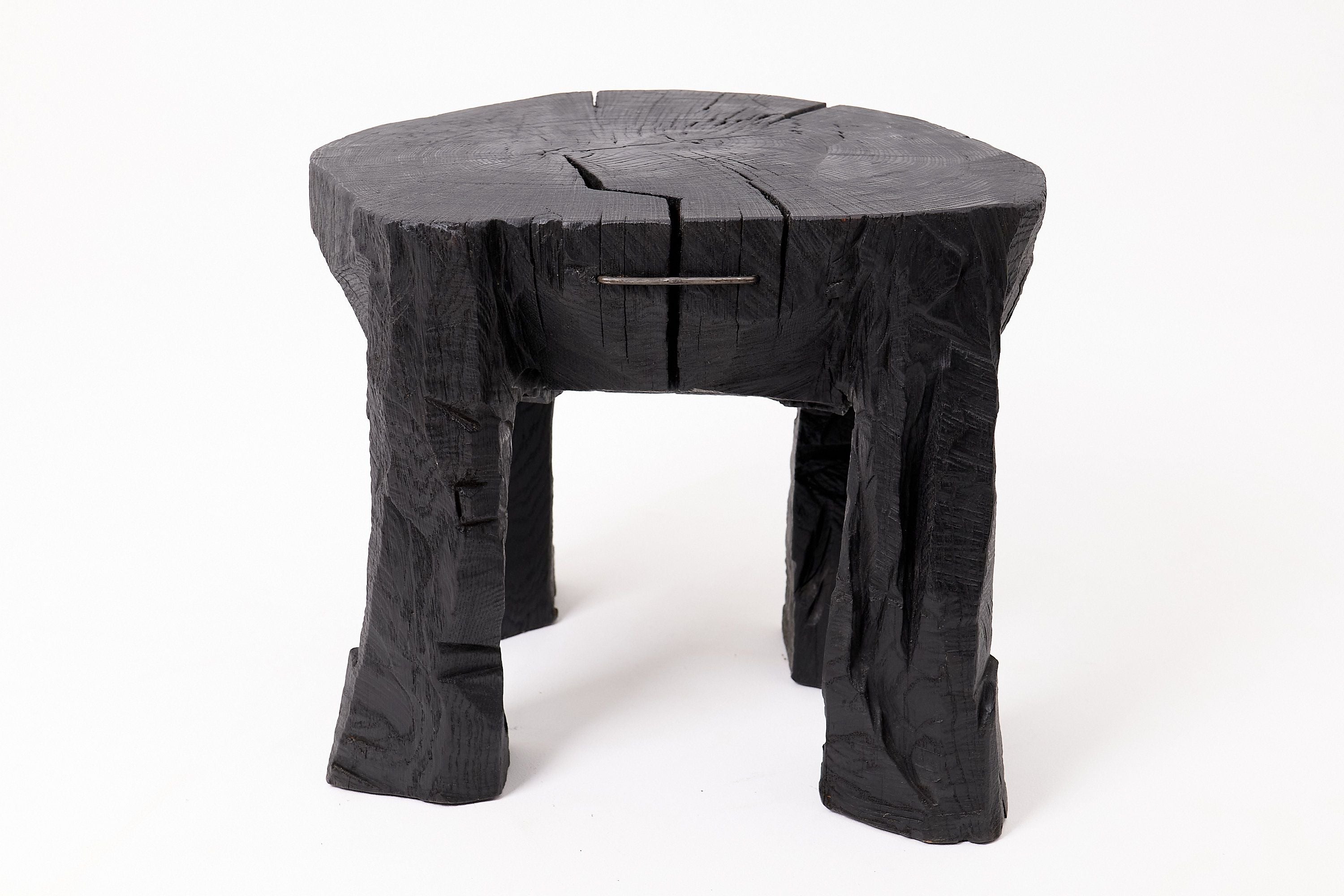 Sculptural Side Table, Rustic, Burnt Black Wood, Carved, Handmade - image 5