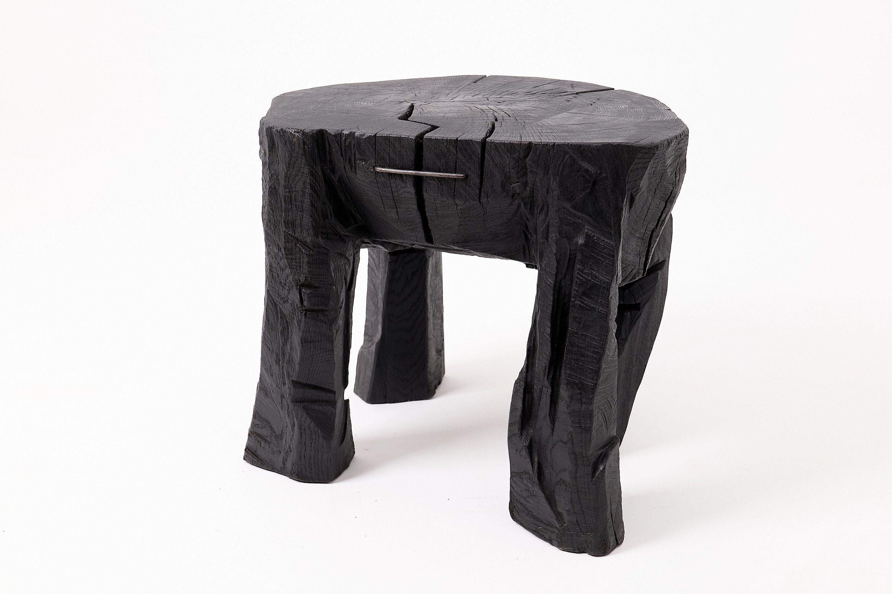 Sculptural Side Table, Rustic, Burnt Black Wood, Carved, Handmade - image 7