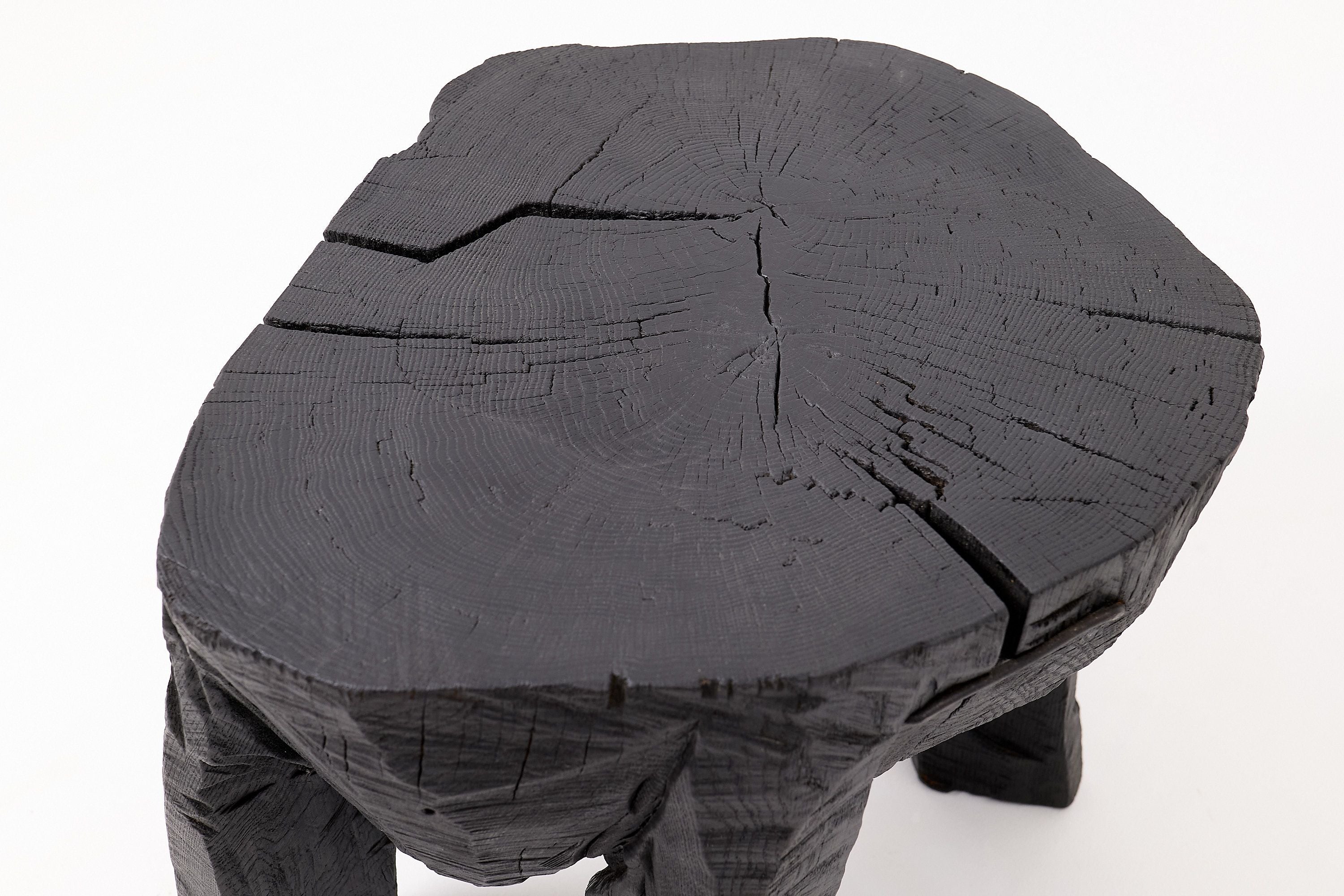 Sculptural Side Table, Rustic, Burnt Black Wood, Carved, Handmade - image 11