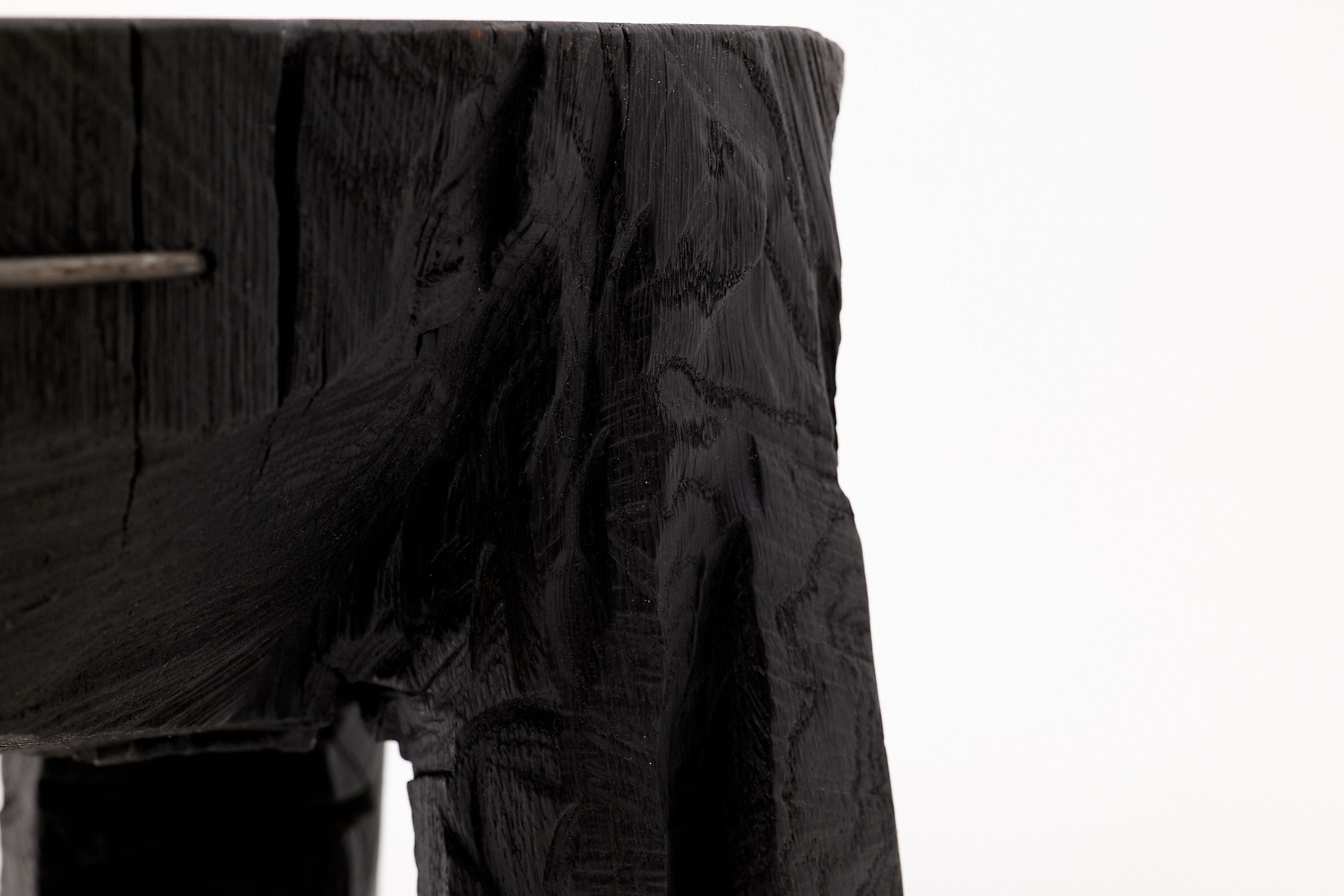 Sculptural Side Table, Rustic, Burnt Black Wood, Carved, Handmade - image 20