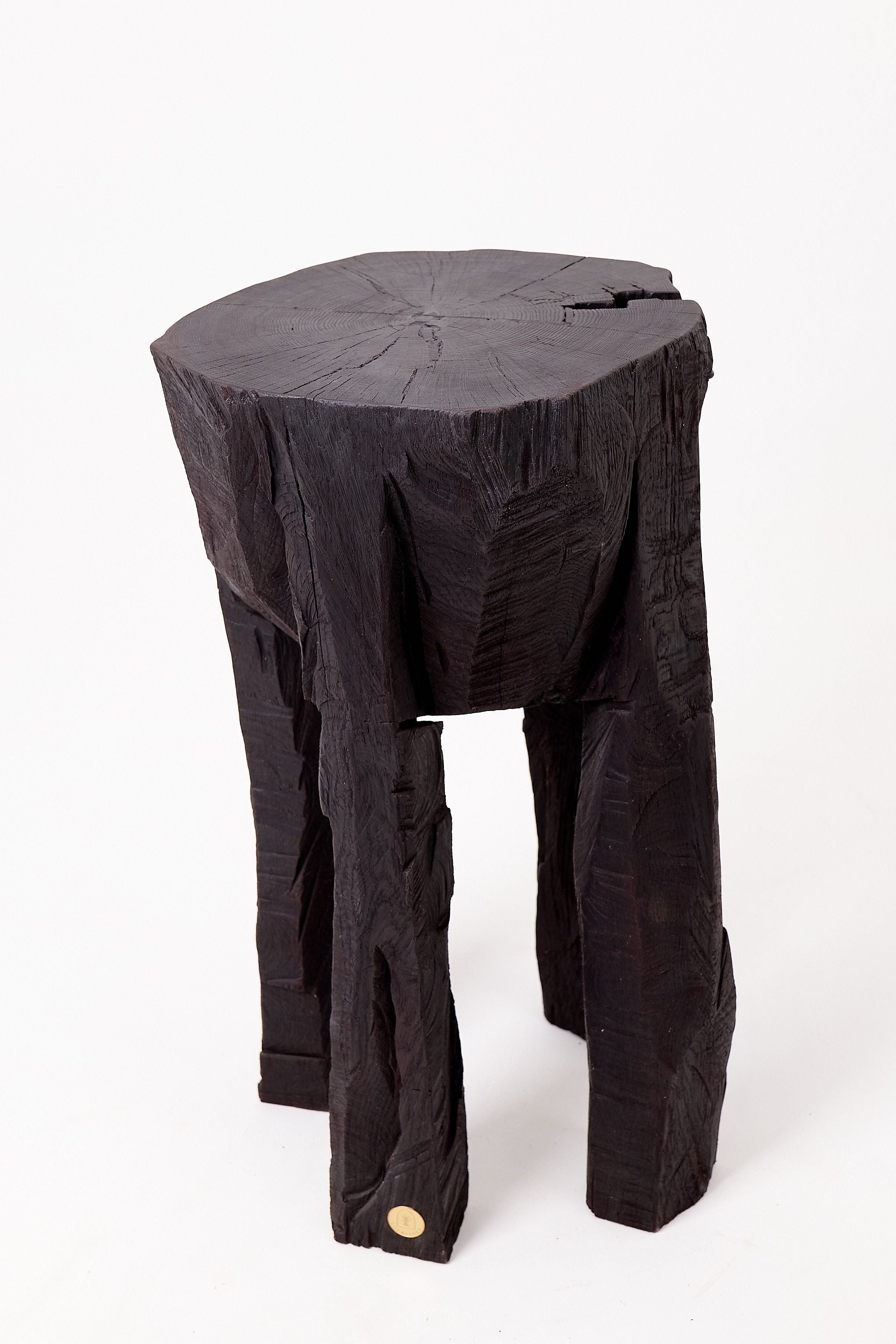 Sculptural Side Table, Rustic, Burnt Black Wood, Carved, Handmade - image 3