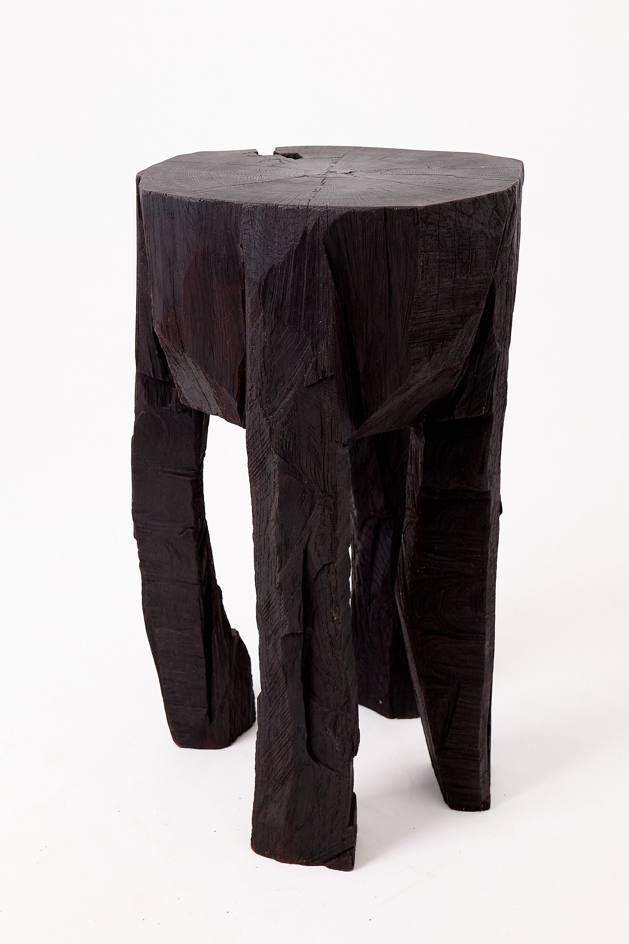 Sculptural Side Table, Rustic, Burnt Black Wood, Carved, Handmade - image 15